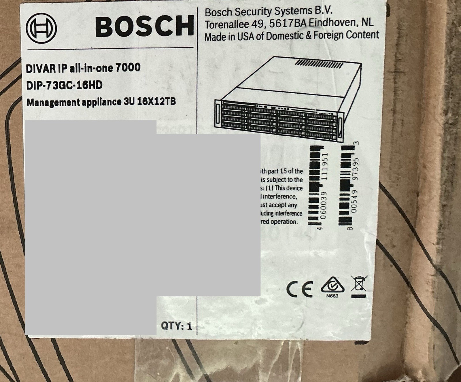 Bosch DIVAR IP All-in-one 7000 NVR Security Appliance 256CH 192TB DIP-73GC-16HD