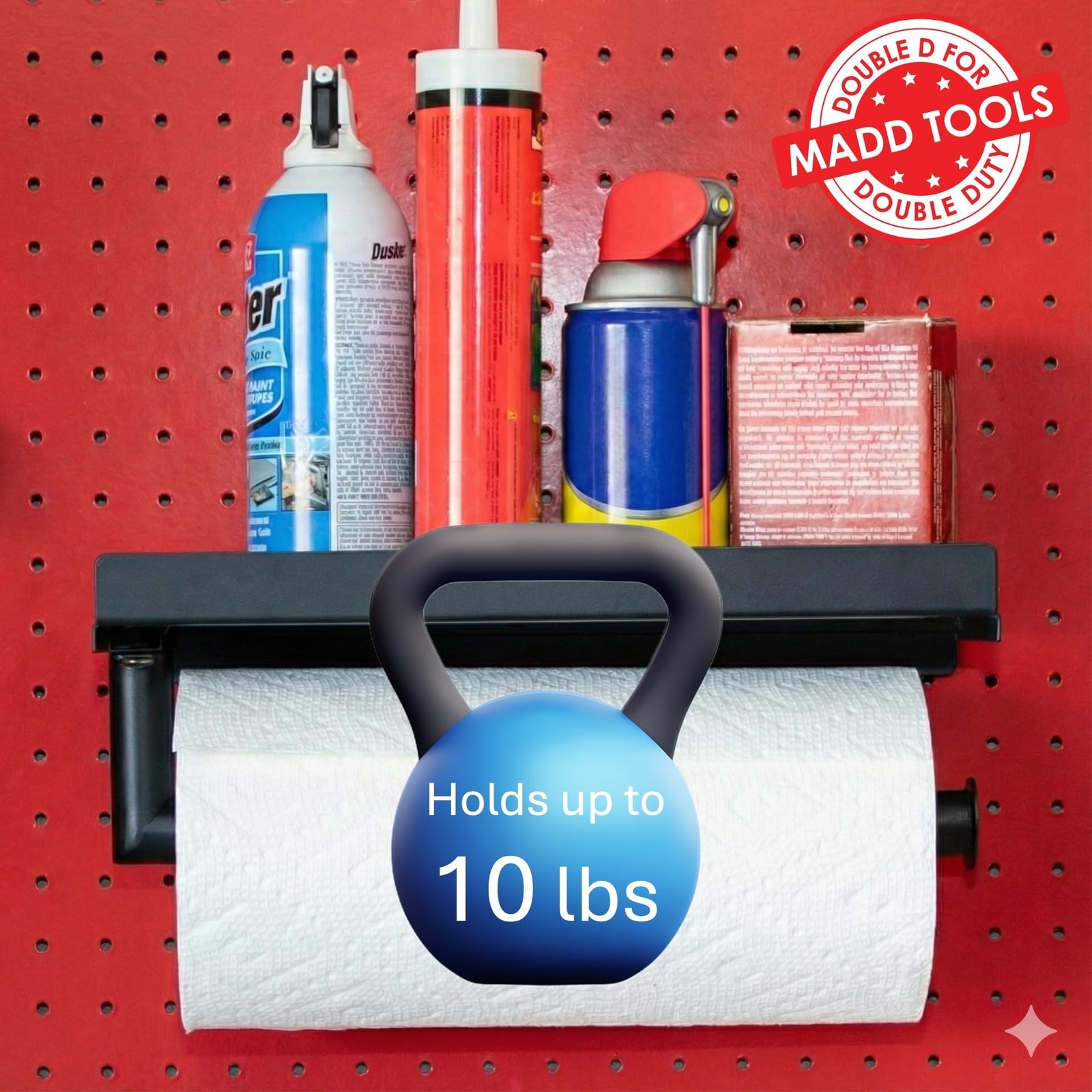 Pegboard Paper Towel Holder and Shelf, Peg Board Accessory Kit with Heavy Dut...