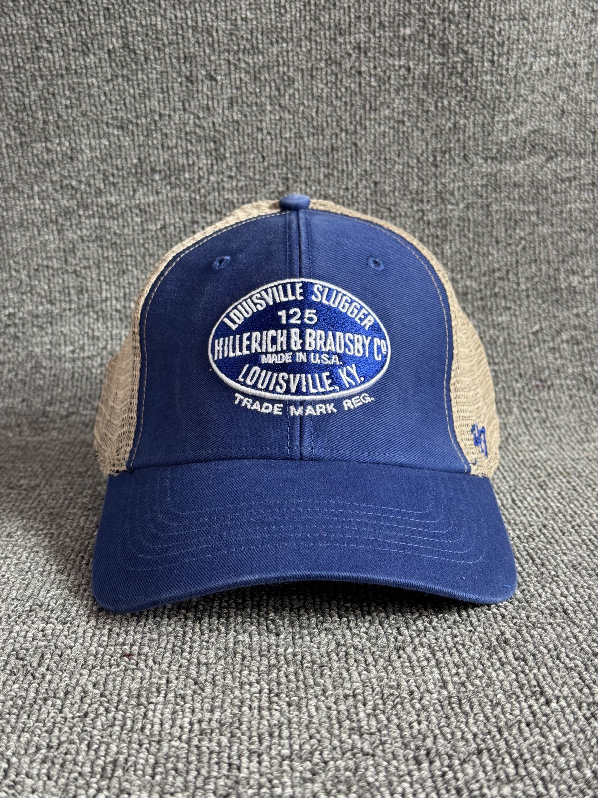 YY Louisville Slugger Trucker Snapback Blue Tan Mesh Back Hat OS