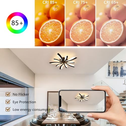 Modern Ceiling Light, 26.7'' Dimmable Black Acrylic V-Shaped BLACK-Dimmable