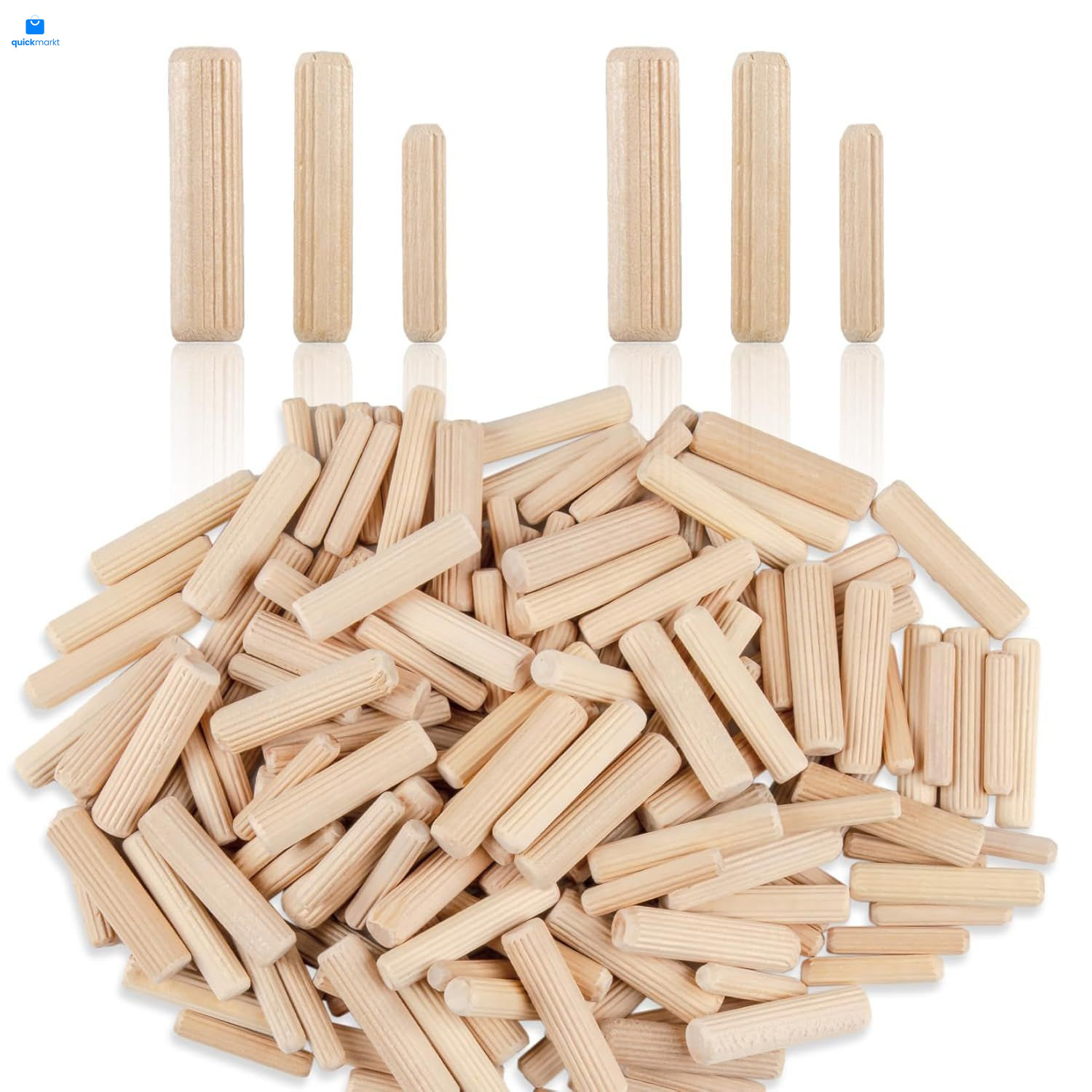 Sukh 200PCS Wooden Dowel Pins - Fluted Rods Variety Bucket with beige