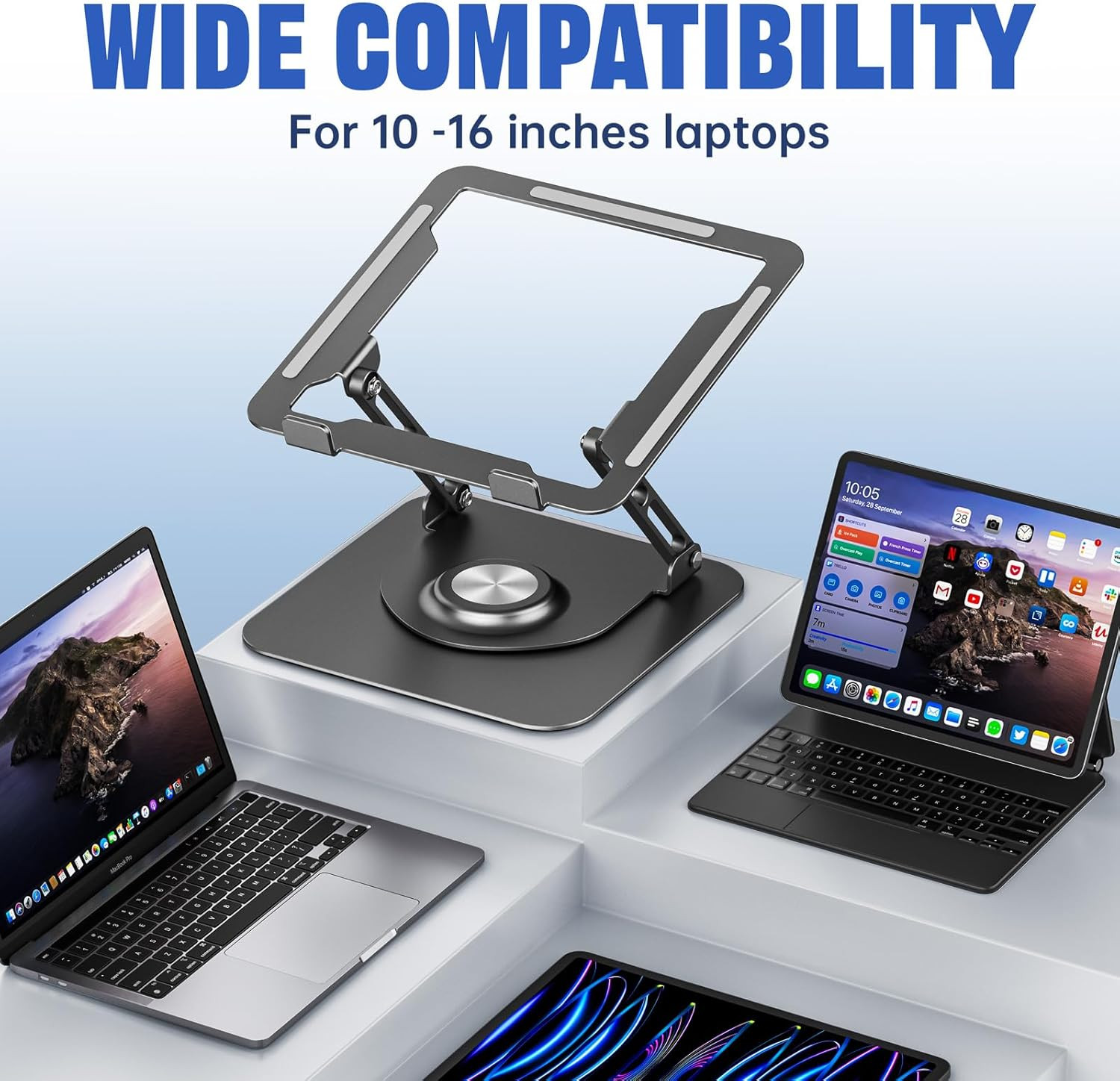 Laptop Stand for Desk, Adjustable Computer Stand with 360° Rotating Base, Ergono