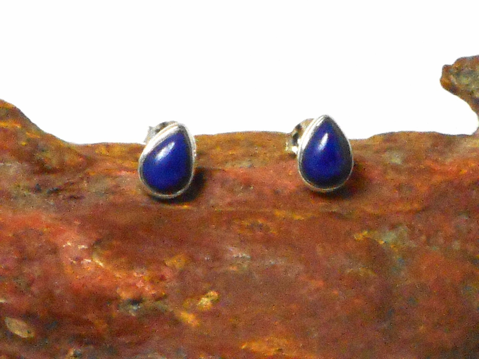 Small Blue Lapis Lazuli  Gemstone Sterling  Silver 925 Stud Earrings
