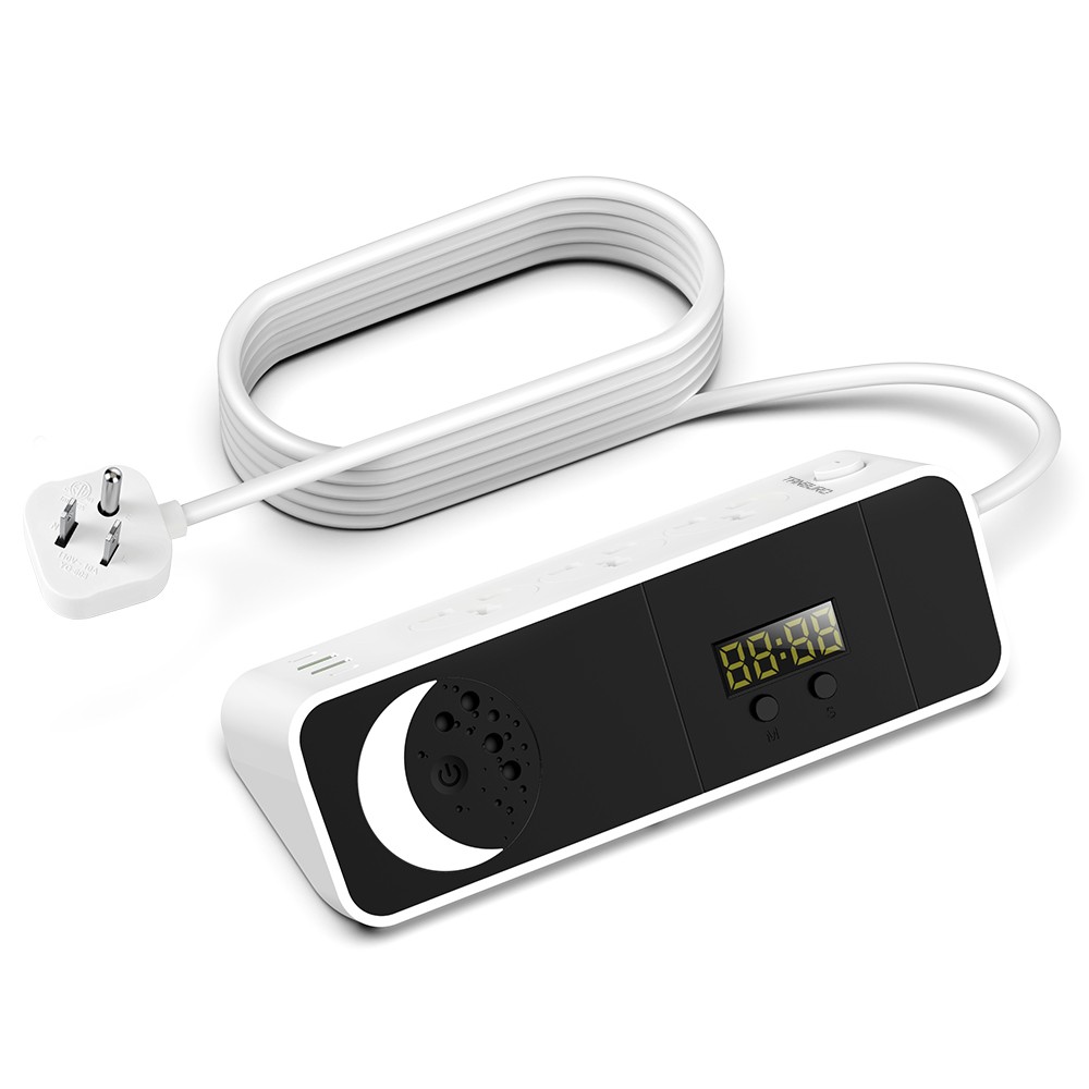 Wall Plug Power Strip with 3 Outlets Surge Protector Extension Cord Clock+Light