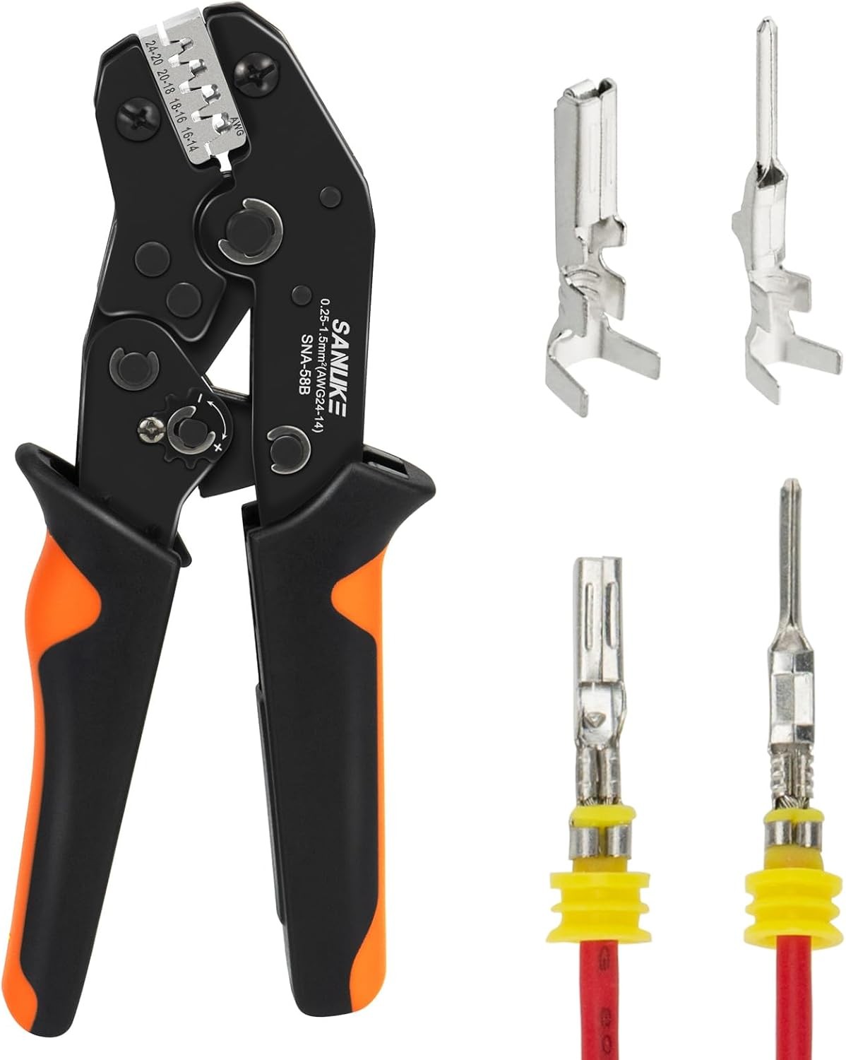 Sanuke Wire Crimping Tool, Ratcheting Wire Crimper for Open Barrel Terminal Conn