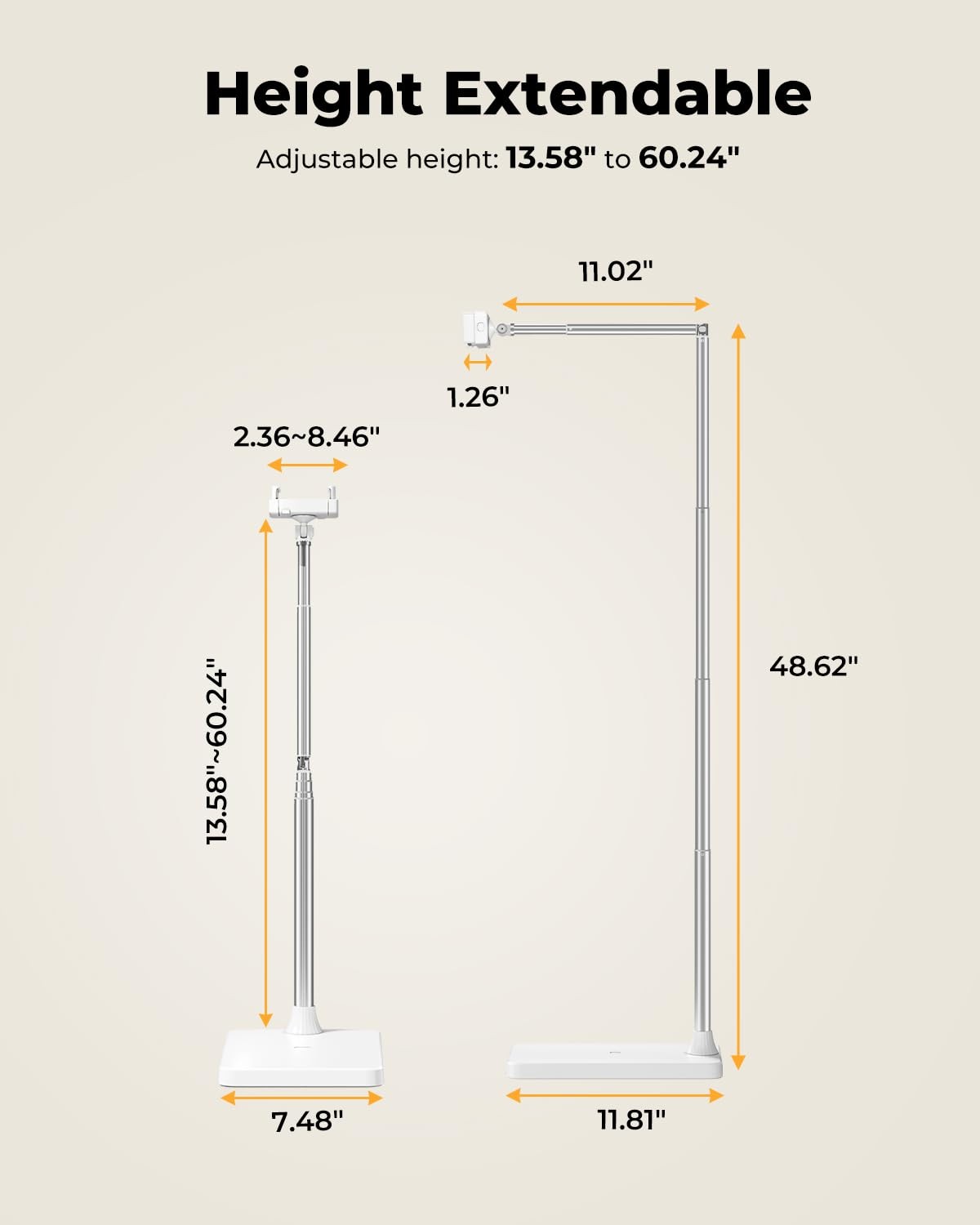 Tablet Floor Stand, Adjustable Ipad Holder for Bed & Sofa - 360° Rotating Long A
