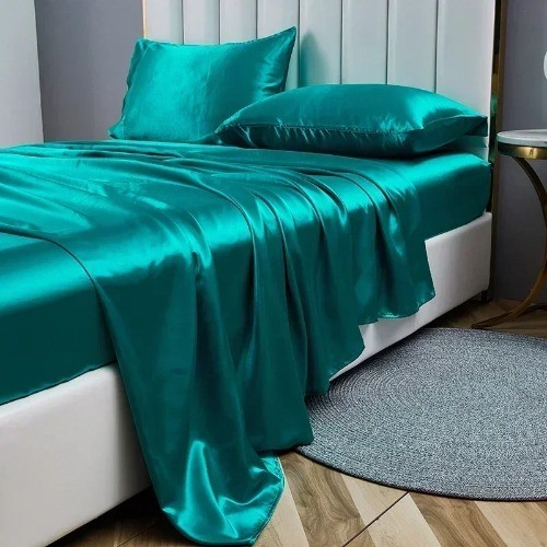 Luxury Satin Queen Size Bed Sheets Set KingFitted Sheet Flat Sheet Bed Sets