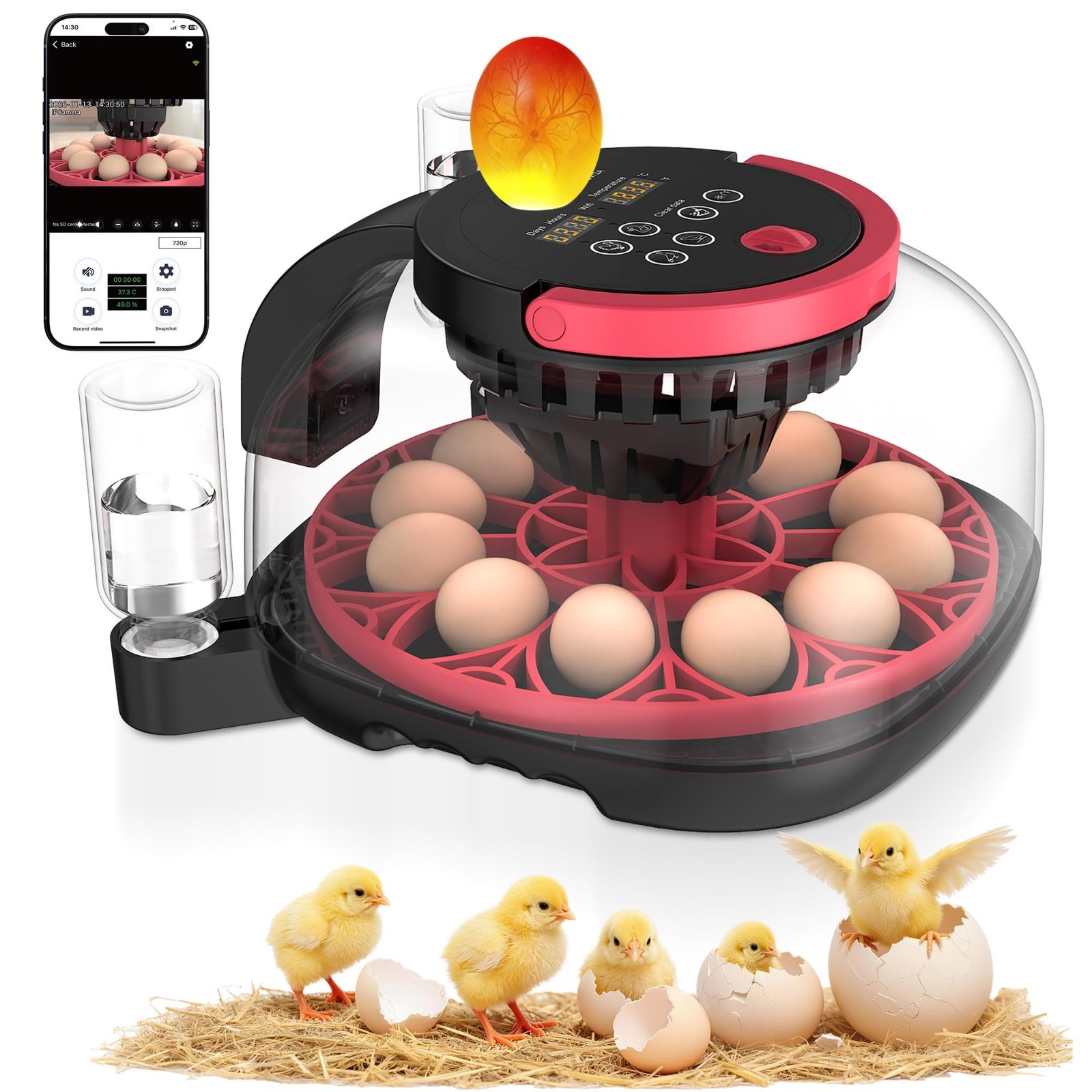 12 Egg Automatic Incubator with APP Control, Video Record, Temp & Humidity Contr