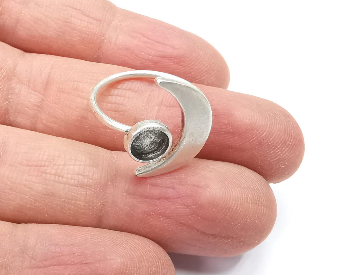 Crescent Moon Silver Ring Blank Base Bezel Settings Cabochon Mountings G27643