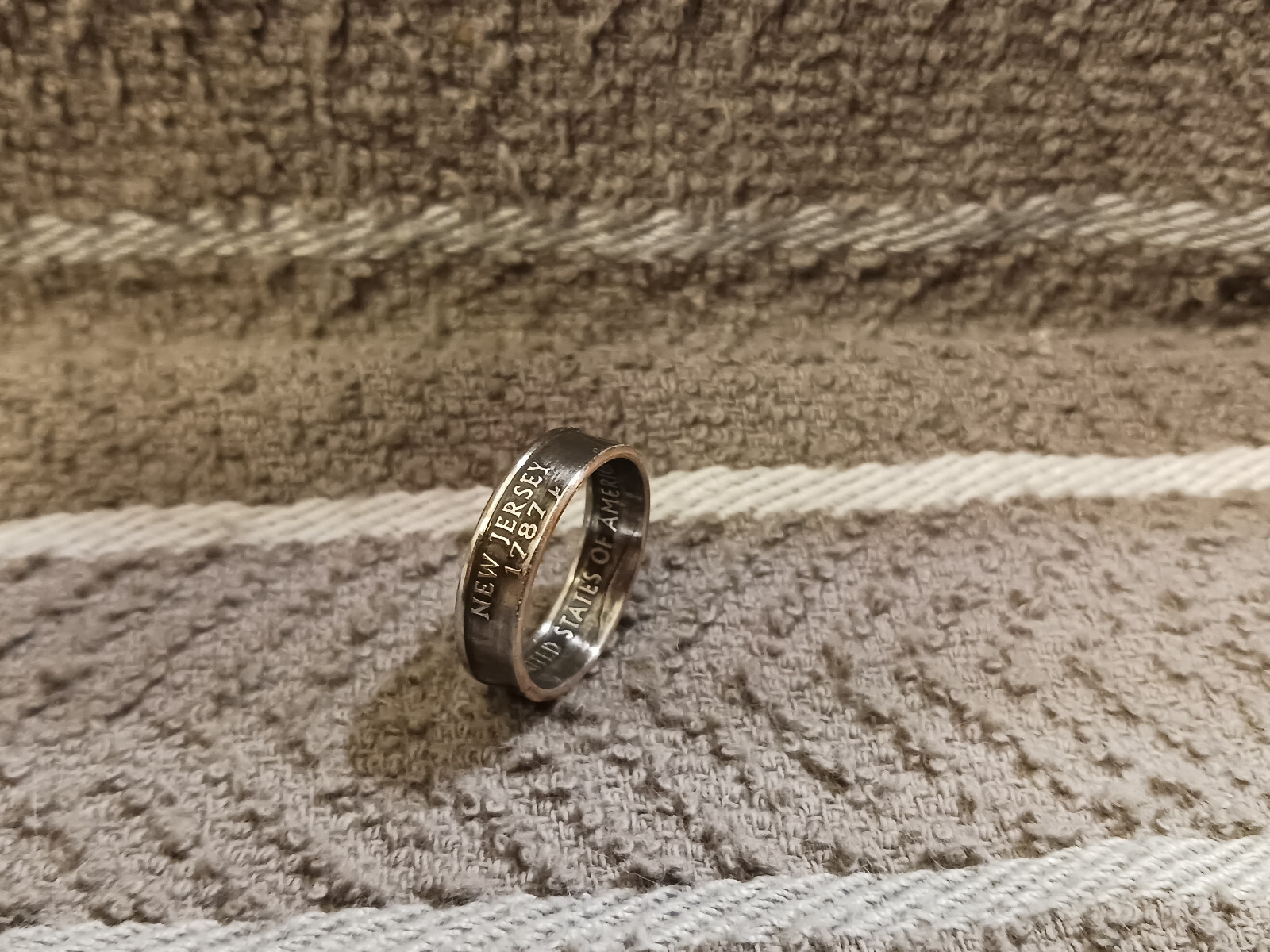 New Jersey Handcrafted Washington Quarters coin ring, size 6 -1/2  1999