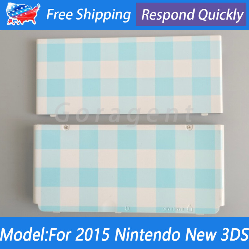 Top+Bottom Cover Housing Shell Faceplate For Nintendo New 3DS Blue & White Quilt