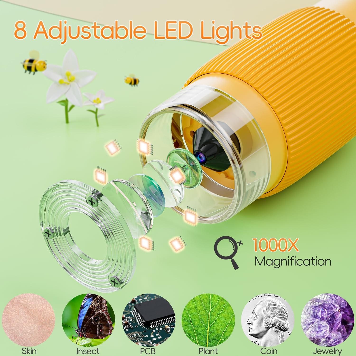 Microscope for Kids, SKYBASIC 2" IPS Screen 1000X Handheld Digital Microscope...