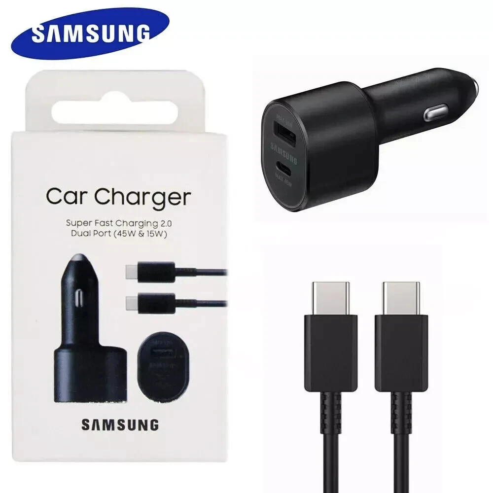 Brand New Samsung 45W 2 Ports Super Fast Charging Dual Car Charger with Cable