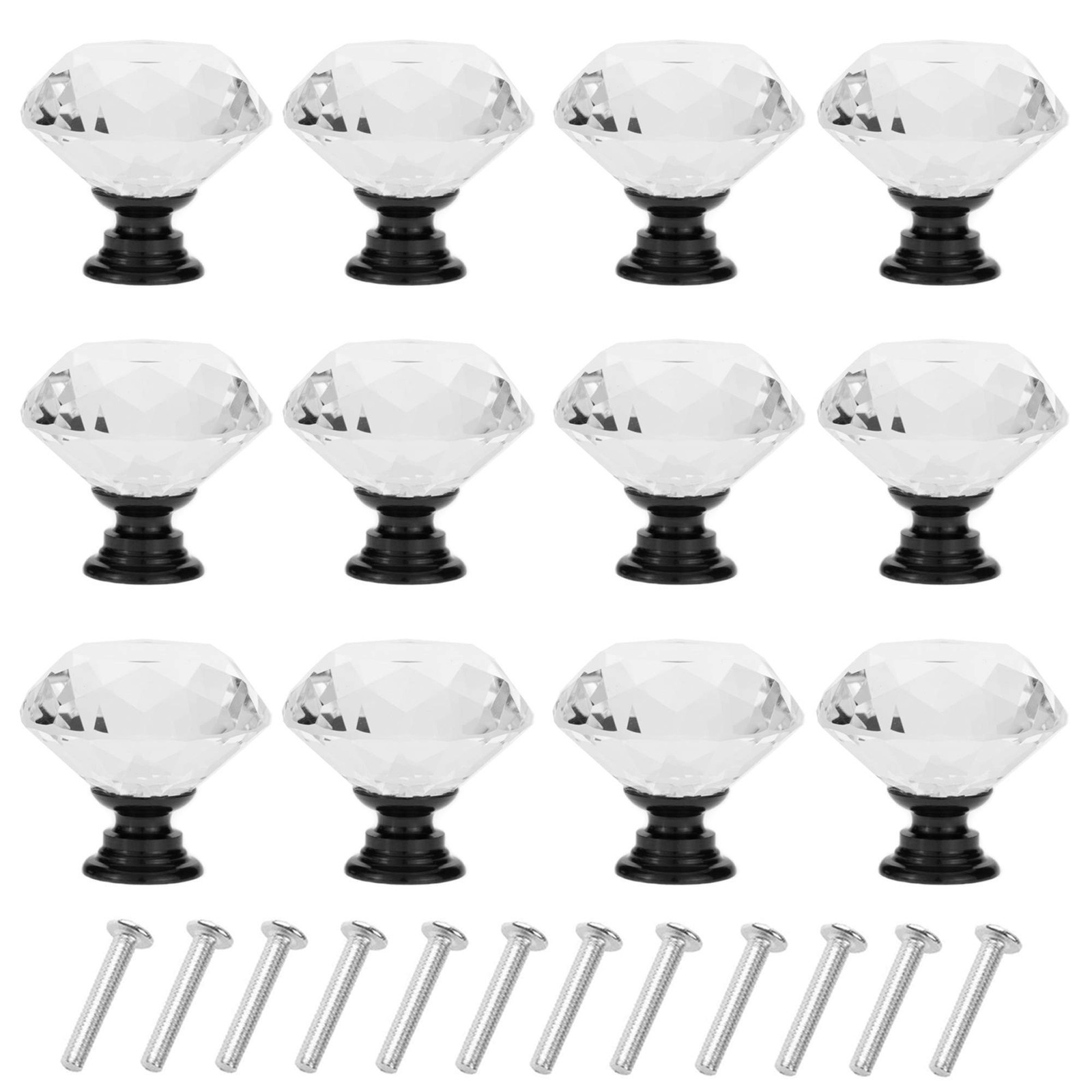 YourGift 12 Pack Drawer Knobs Diamond Shaped Crystal Glass 30mm Cabinet Knobs...