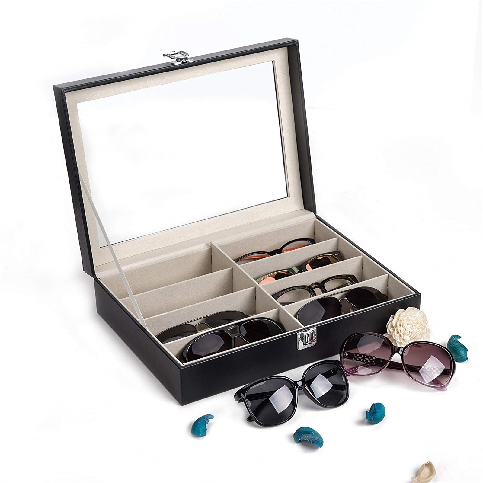 Leather Multi Sunglasses Organizer for Women Men Eyeglasses Eyewear Display Case