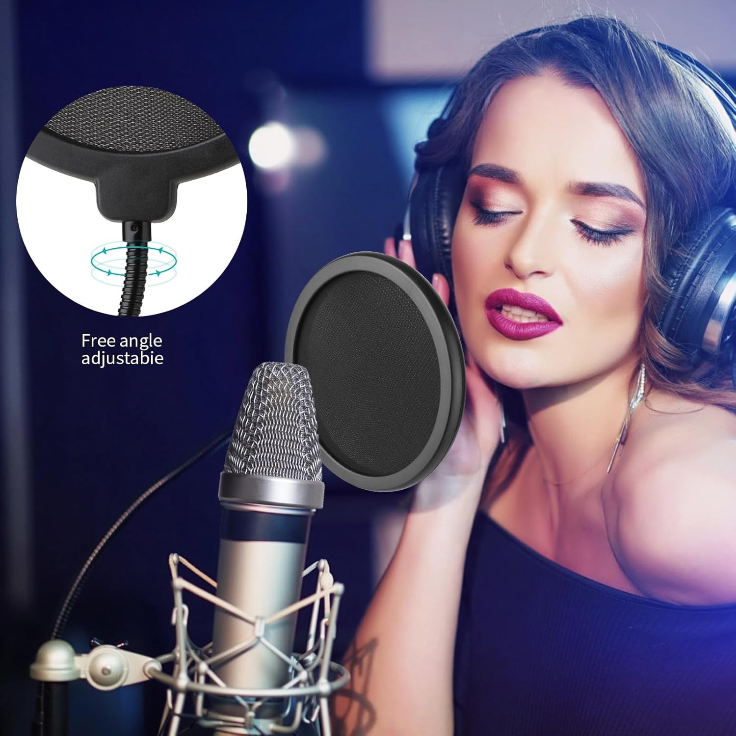 Professional Microphone Pop Filter Shield Blue Windscreen Mask Shield Screen