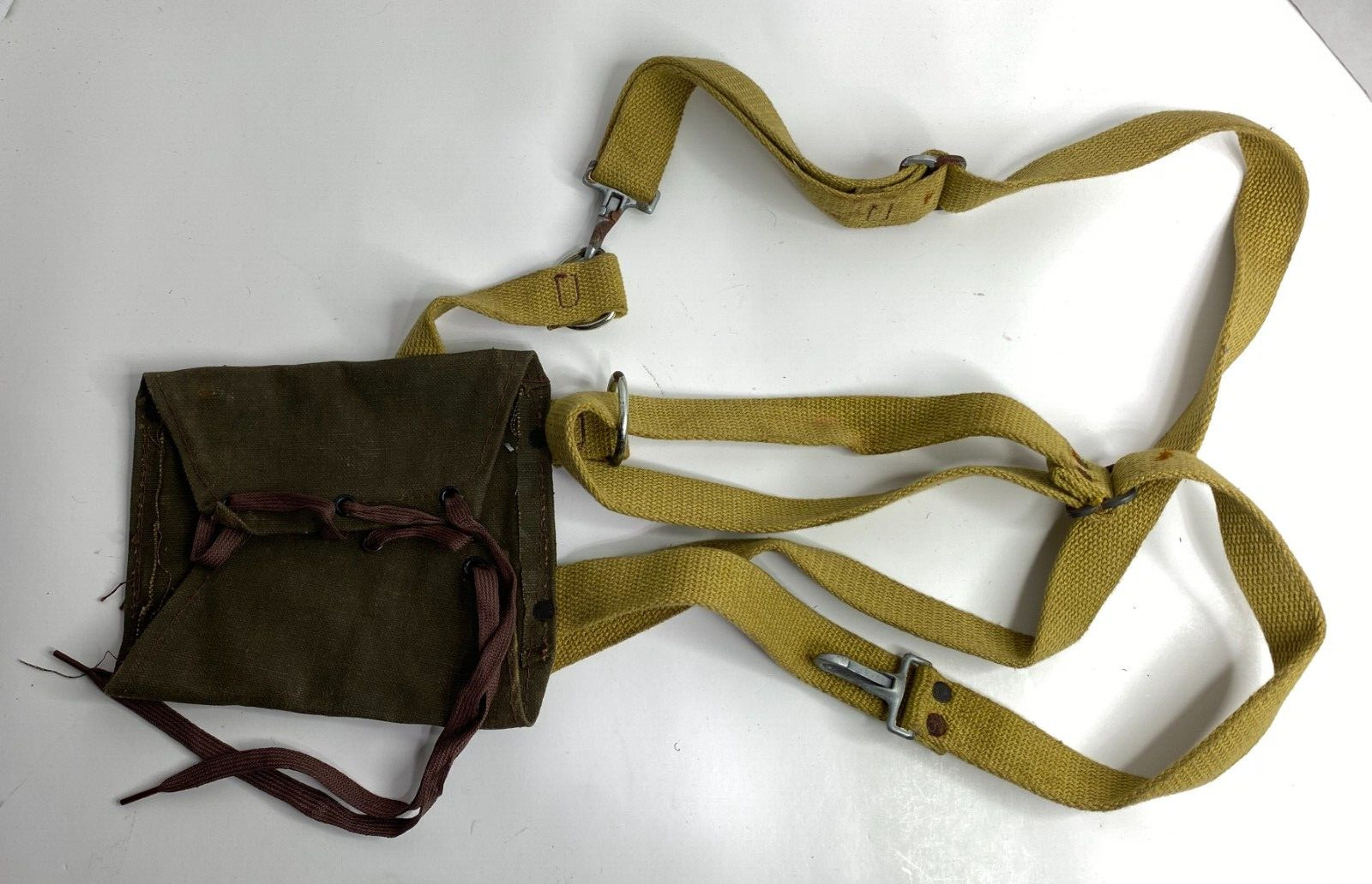 Canvas Box Canister Carrier Harness, VTG 1960s WIG WUG TLGW TIGW Wilson Gas Mask