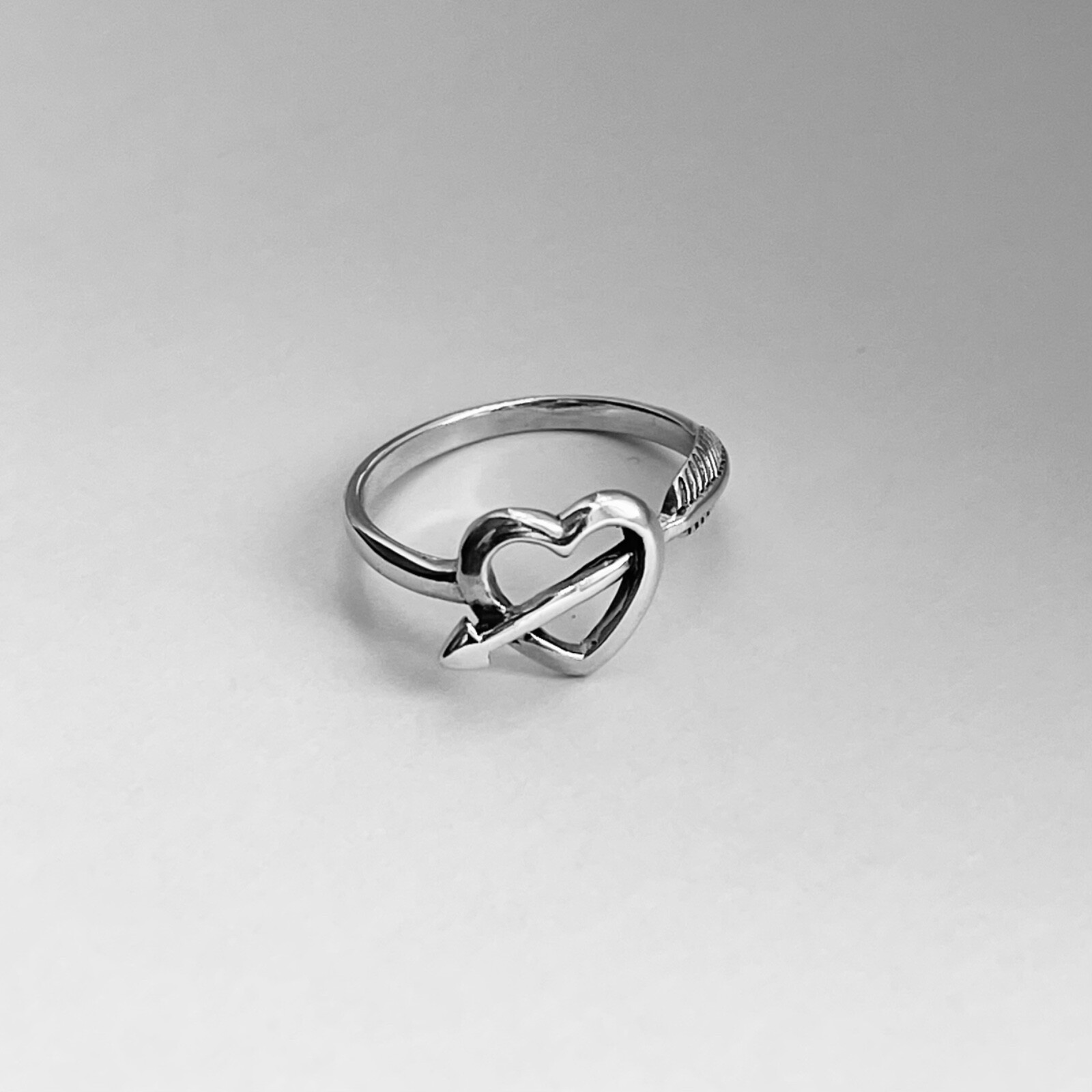 Sterling Silver Heart With Arrow Ring, Silver Rings, Heart Ring, Bow Ring