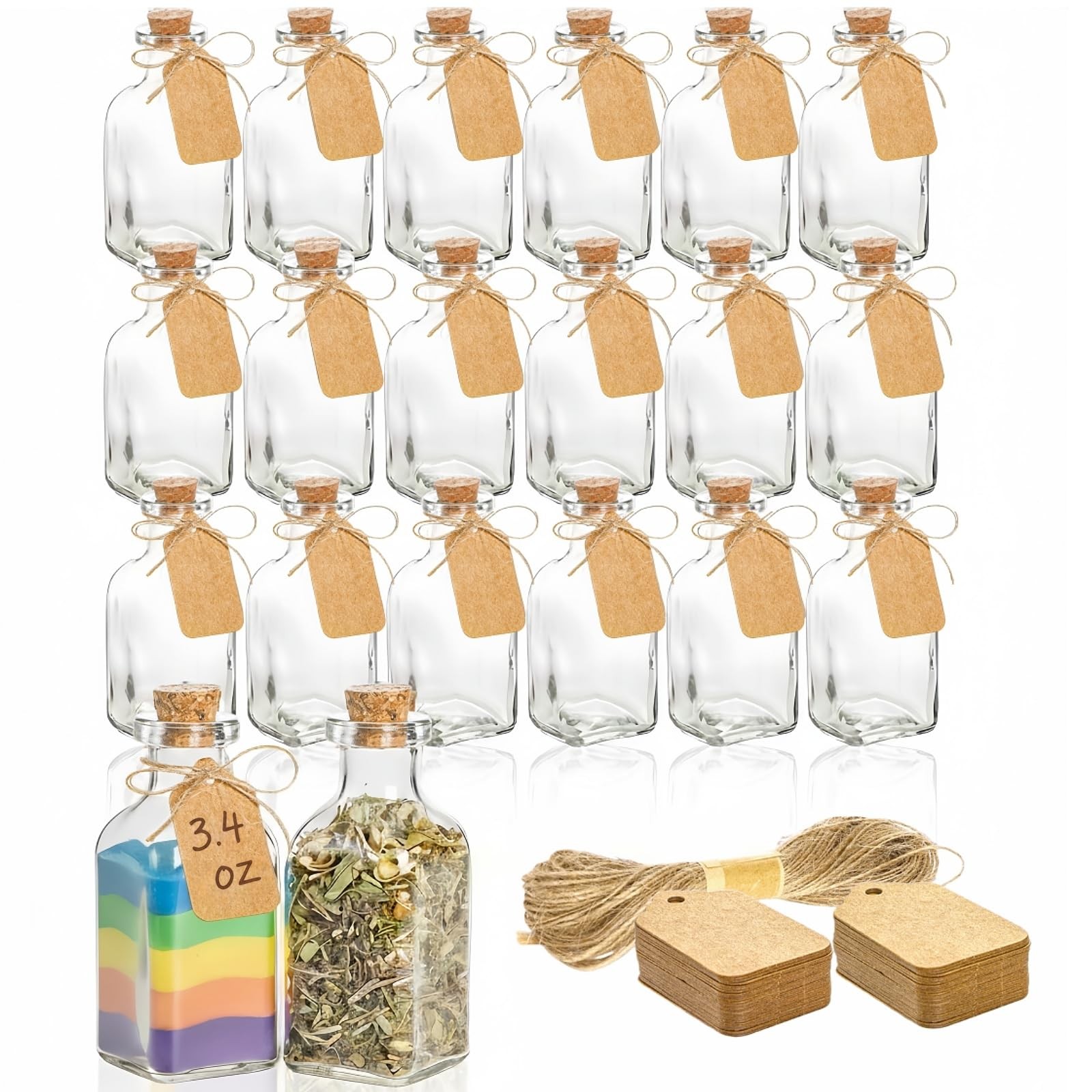 20 Pack Glass Bottles with Cork Stoppers 3.4 oz Small Vintage Style Favor Jars