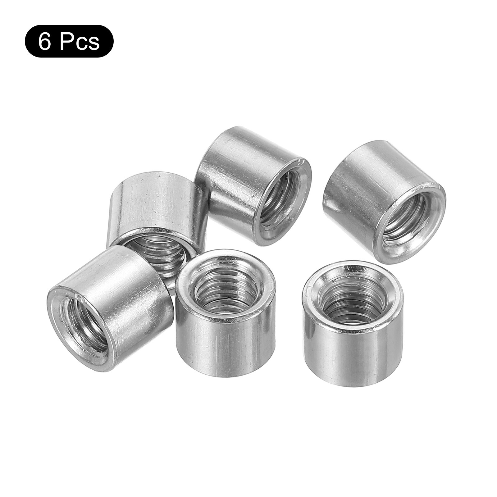 6Pcs Round Connector Nuts, M8x10x12mm Coupling Nut Sleeve Rod Bar Stud Nut