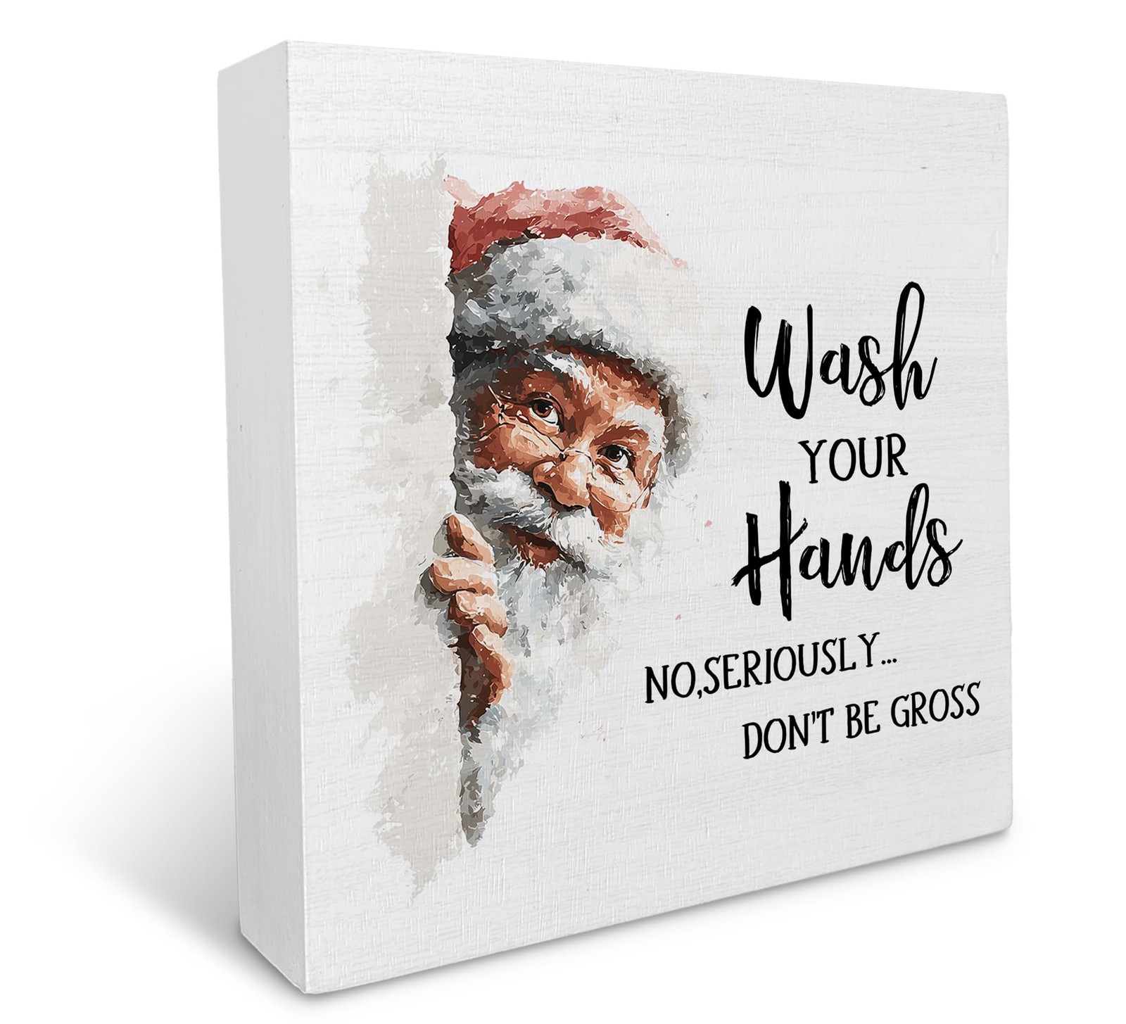 Funny Christmas Bathroom Wooden Box Sign, Wash Your Hands Xmas Santa Wood Box...
