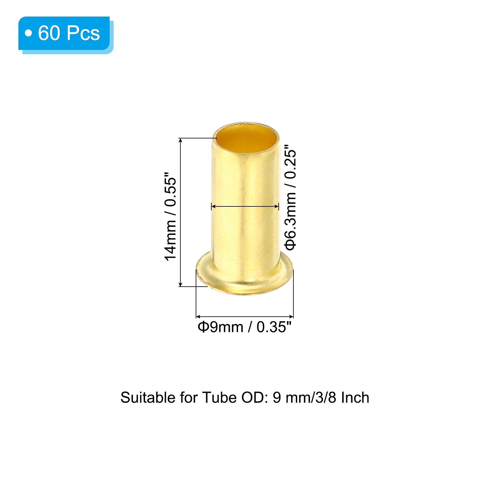 60Pcs Brass Compression Insert Compression Insert Tube Support for 3/8" OD Tube
