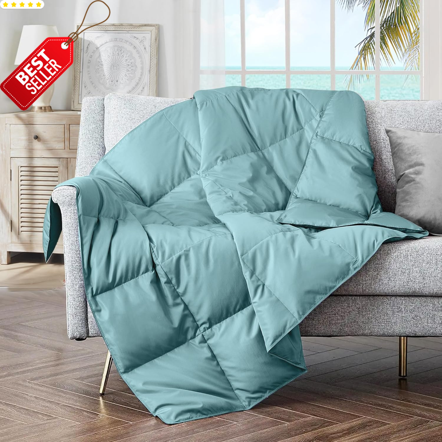 Soft Feather Down Throw Blanket Lightweight Packable 50x70 Teal Blue US