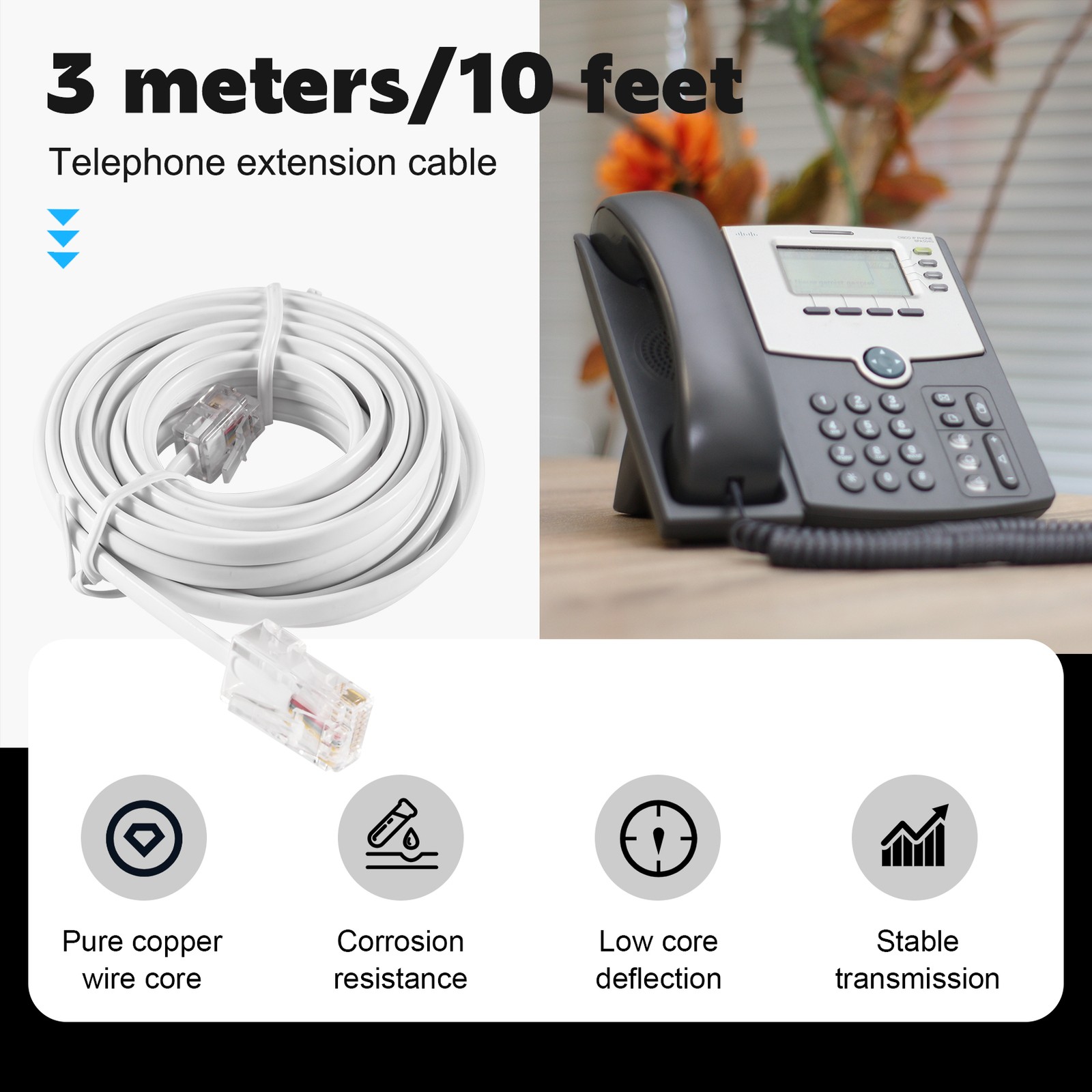 RJ11 6P4C to RJ45 8P4C Modular Phone Internet Extension Cable 3 Meter J6Z62903