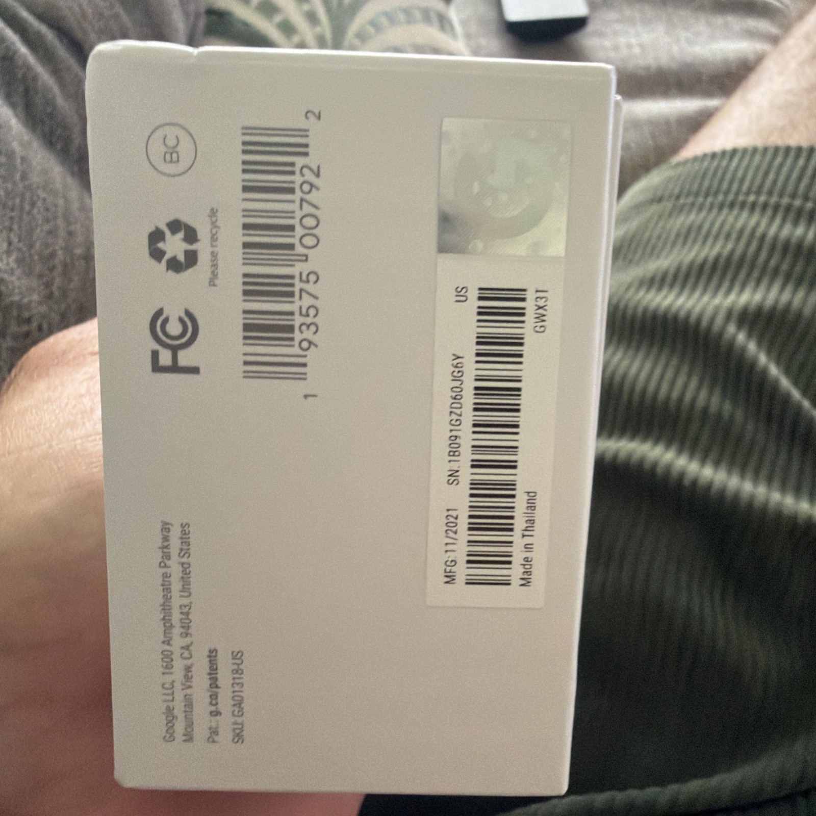 Google Nest Doorbell, Battery - Snow Missing mounting plate