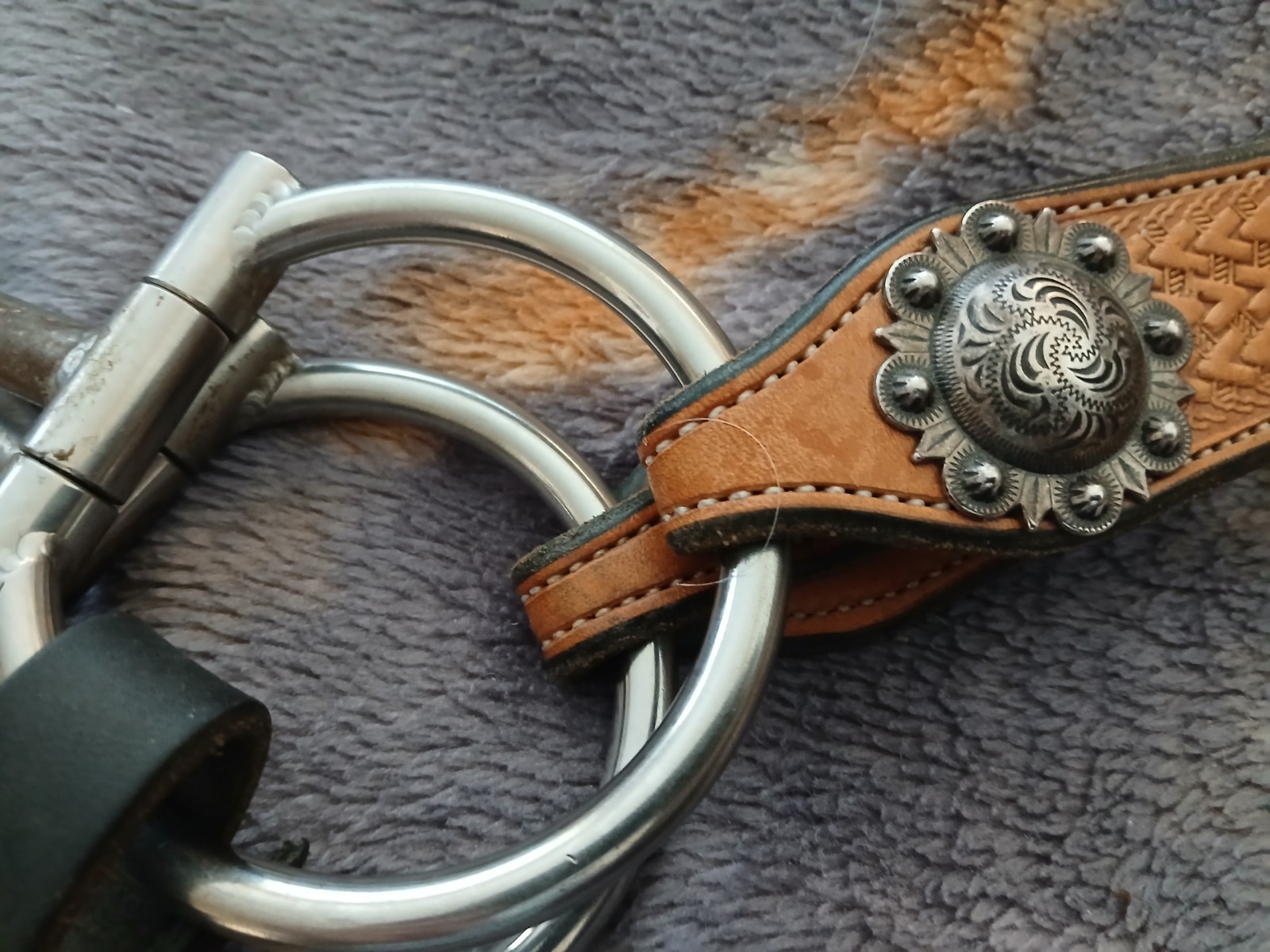 Custom browband bridle with Tom Balding D ring snaffle & loop rein, maker marked