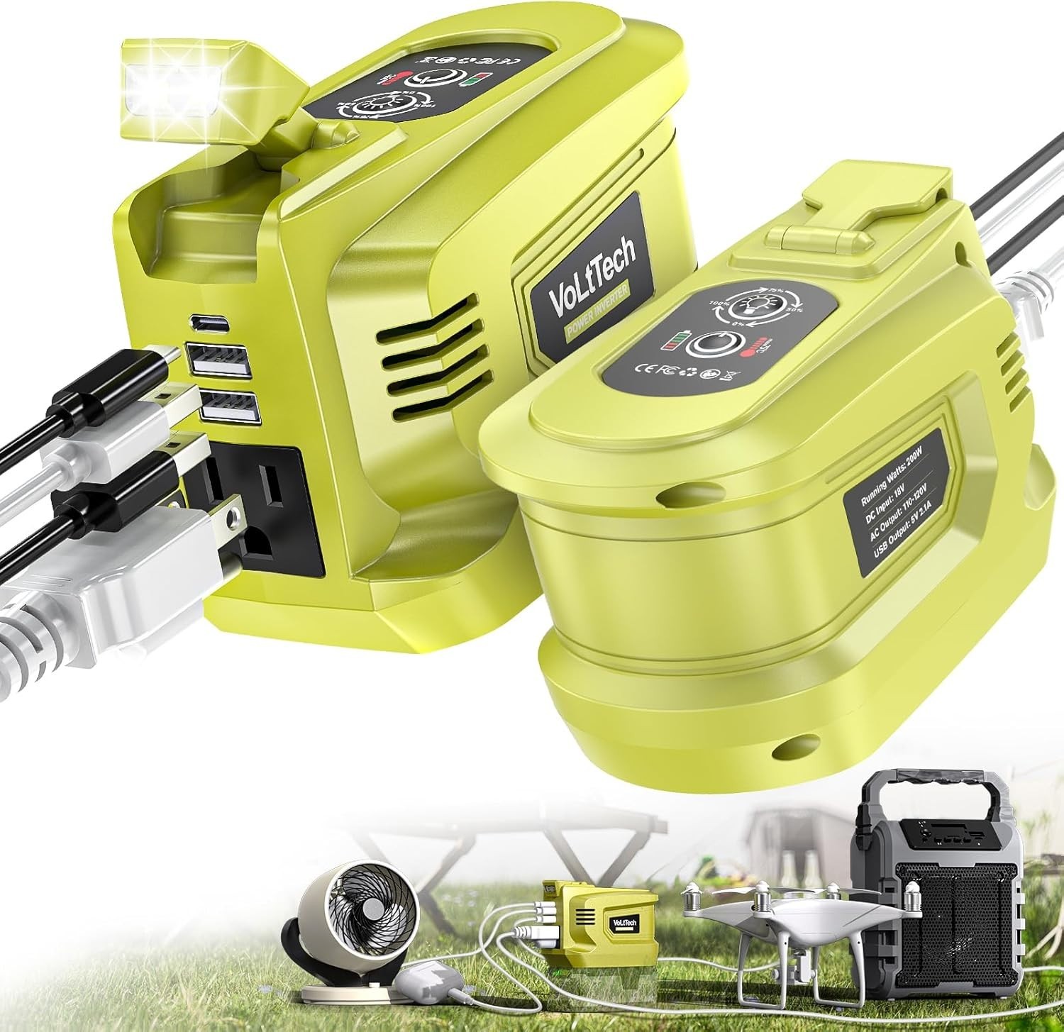 Real 200W Power Inverter Compatible with Ryobi 18V, VoLtTech Battery Inverter 18