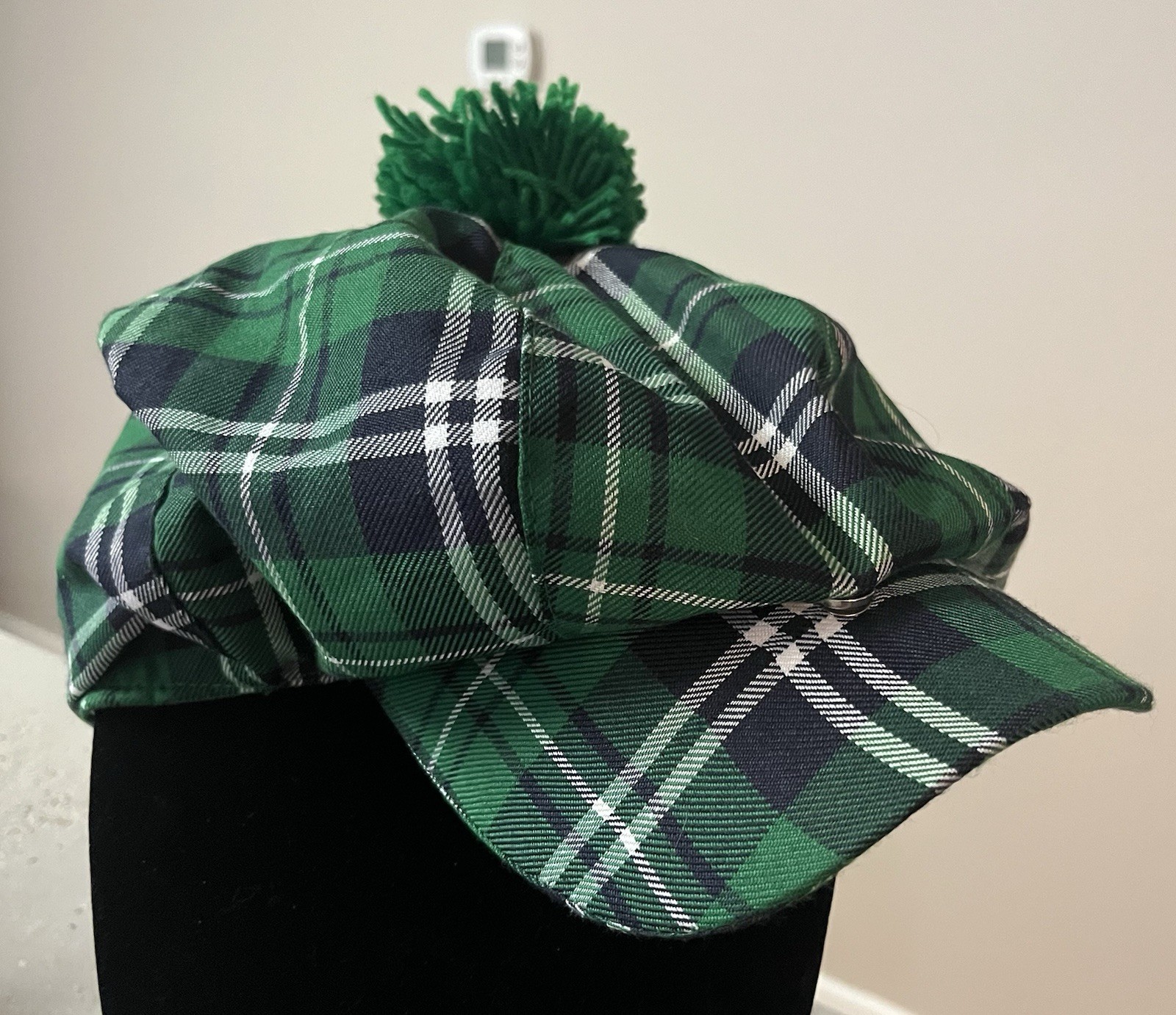 St Patrick's Day Hat Green Plaid Tribly Beret Hat Green Pompom Adult