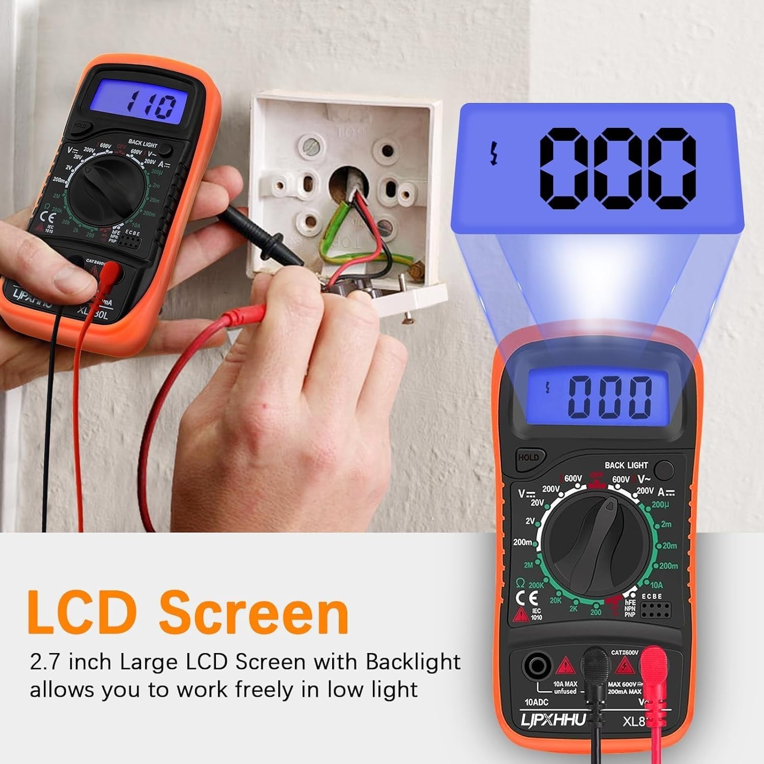 Digital Multimeter 2000 Counts Volt Amp Ohm Diode Continuity Tester LCD