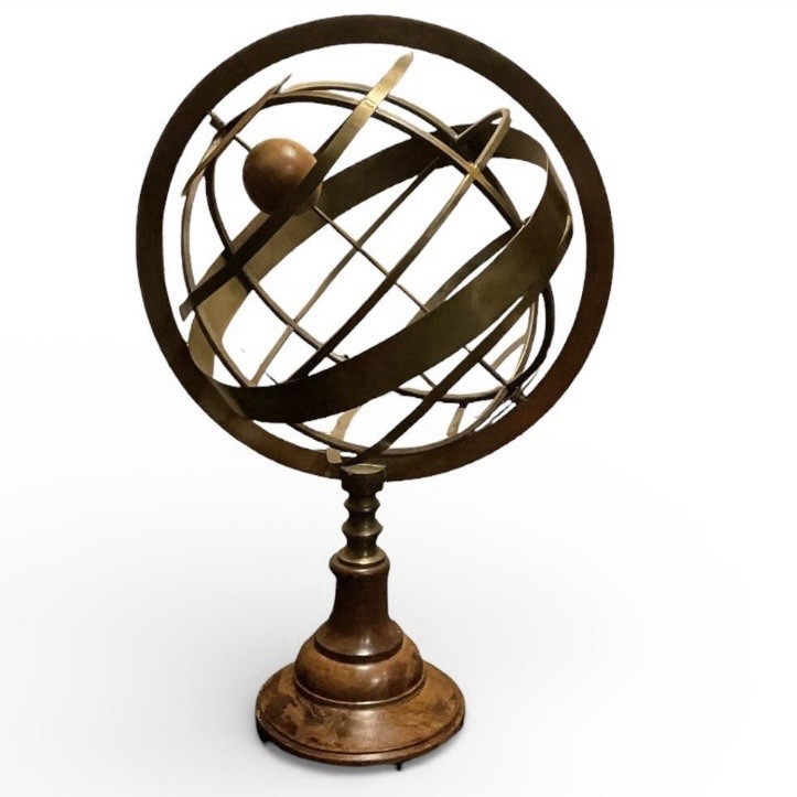 Large VTG Brass Wood Armillary Sphere Globe 20” Celestial Sculpture Library