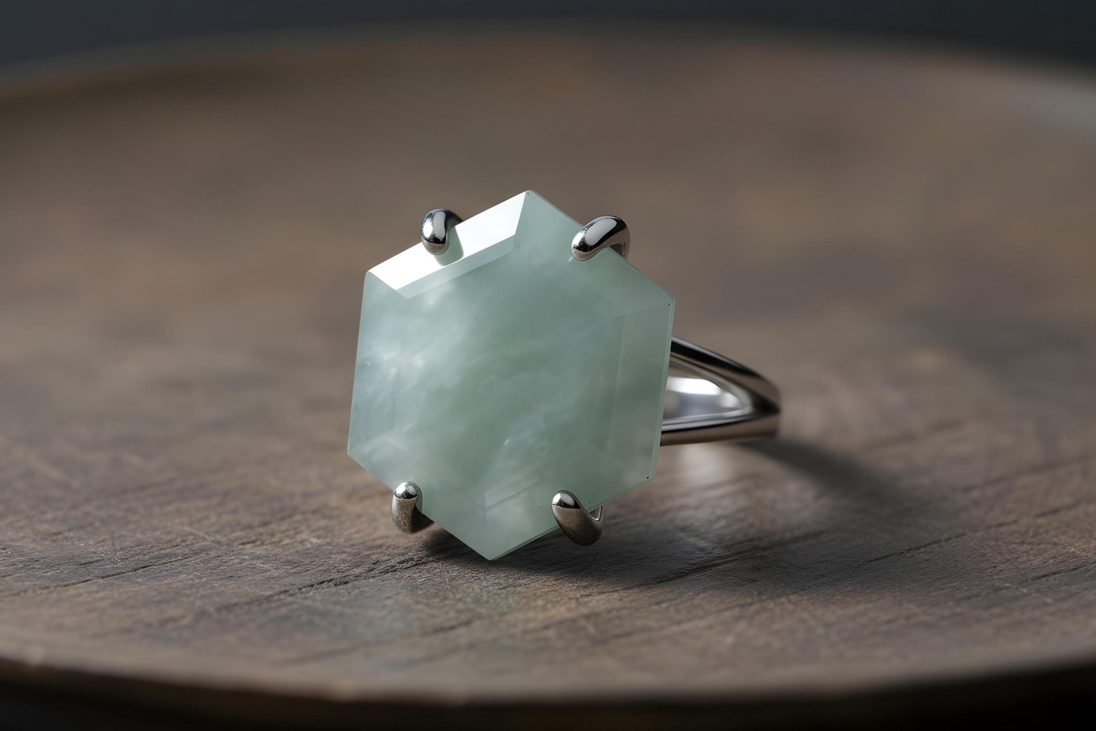Sterling Silver Aquamarine Ring Hexagon Cut 925 Silver Gemstone Jewelry