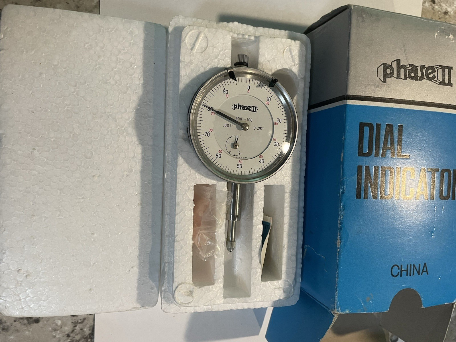 Vintage Phase II No. 900-100 Dial Indicator .0 - .25" Range Machinist Tool China