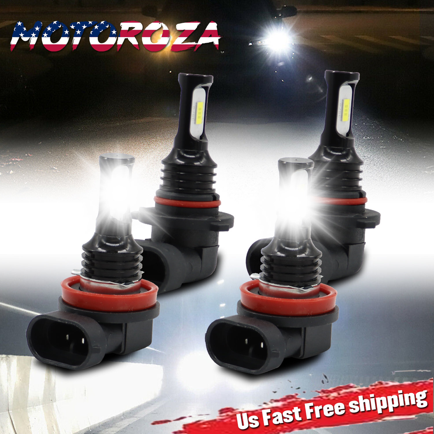 H11 9005 LED Headlight KIT Combo Bulbs 10000K High & Low Beam Super Bright White