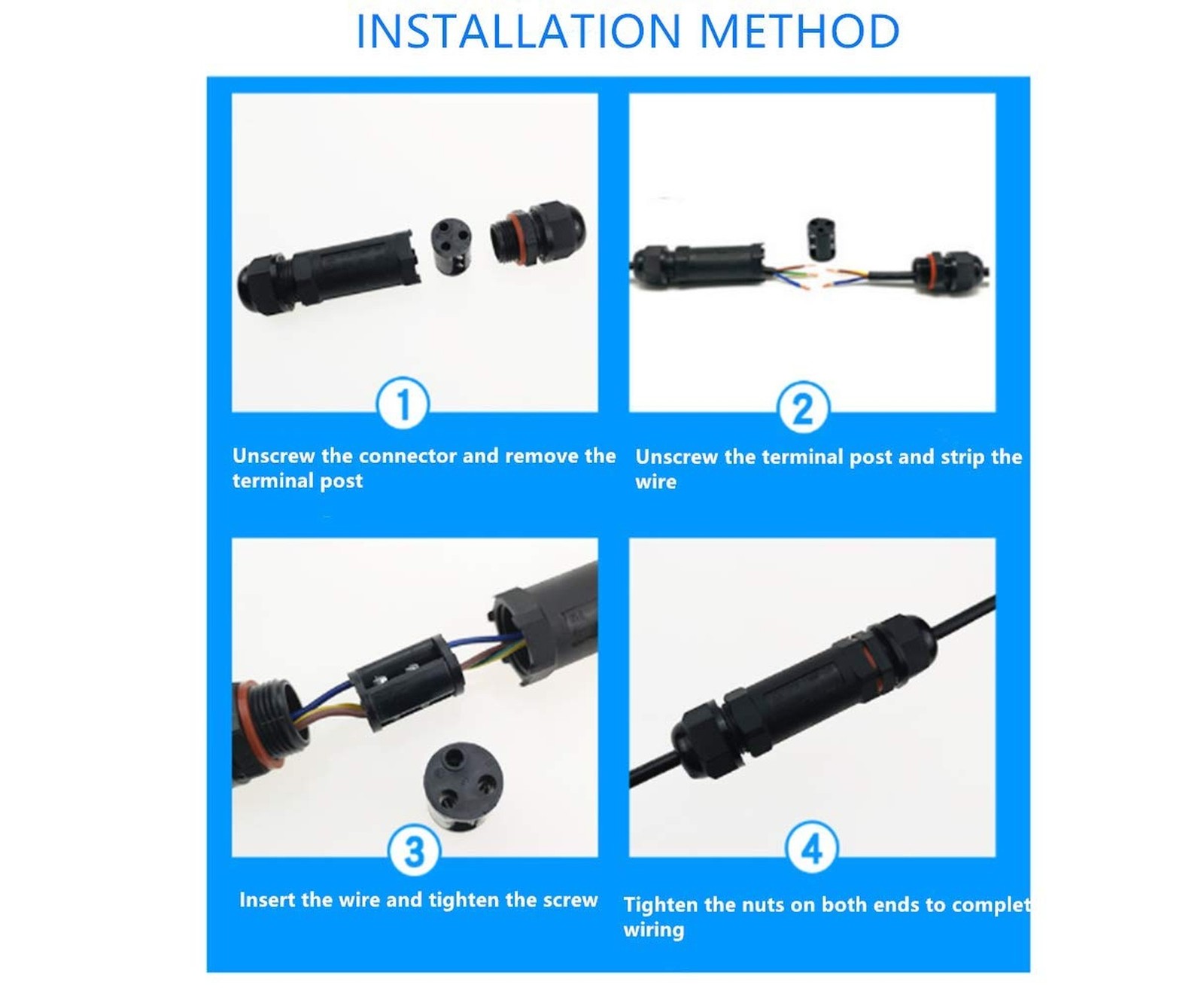 Cable Connector Waterproof IP68 3-Pole for 1-13 mm Cable Diameter, 2 Pieces J...