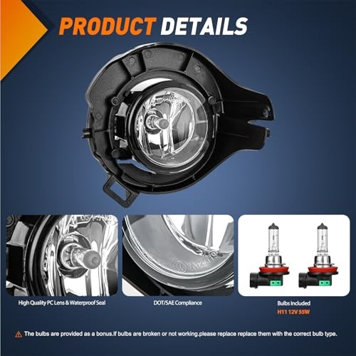 Fog Lights Assembly Compatible with 2005-2009 Frontier/2005-2012 Pathfinder