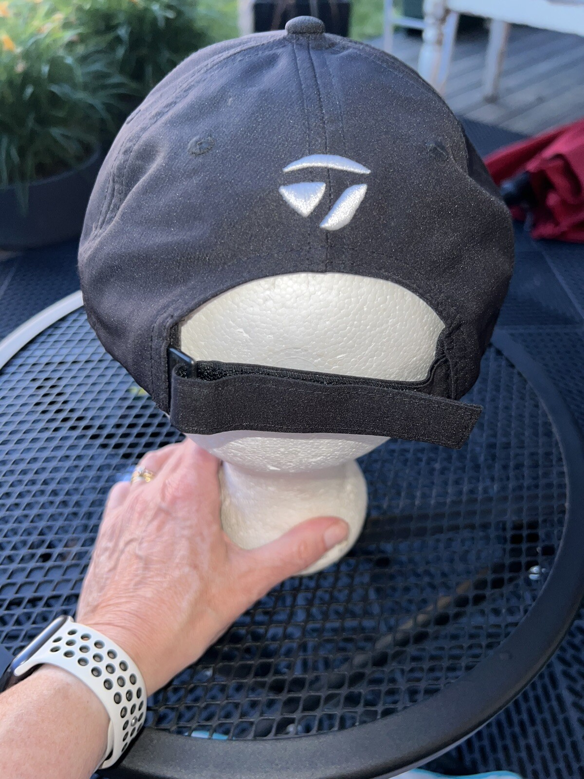 Taylormade White Letters on Black Hat Cap Hook Loop Taylormade Performance Lt wt