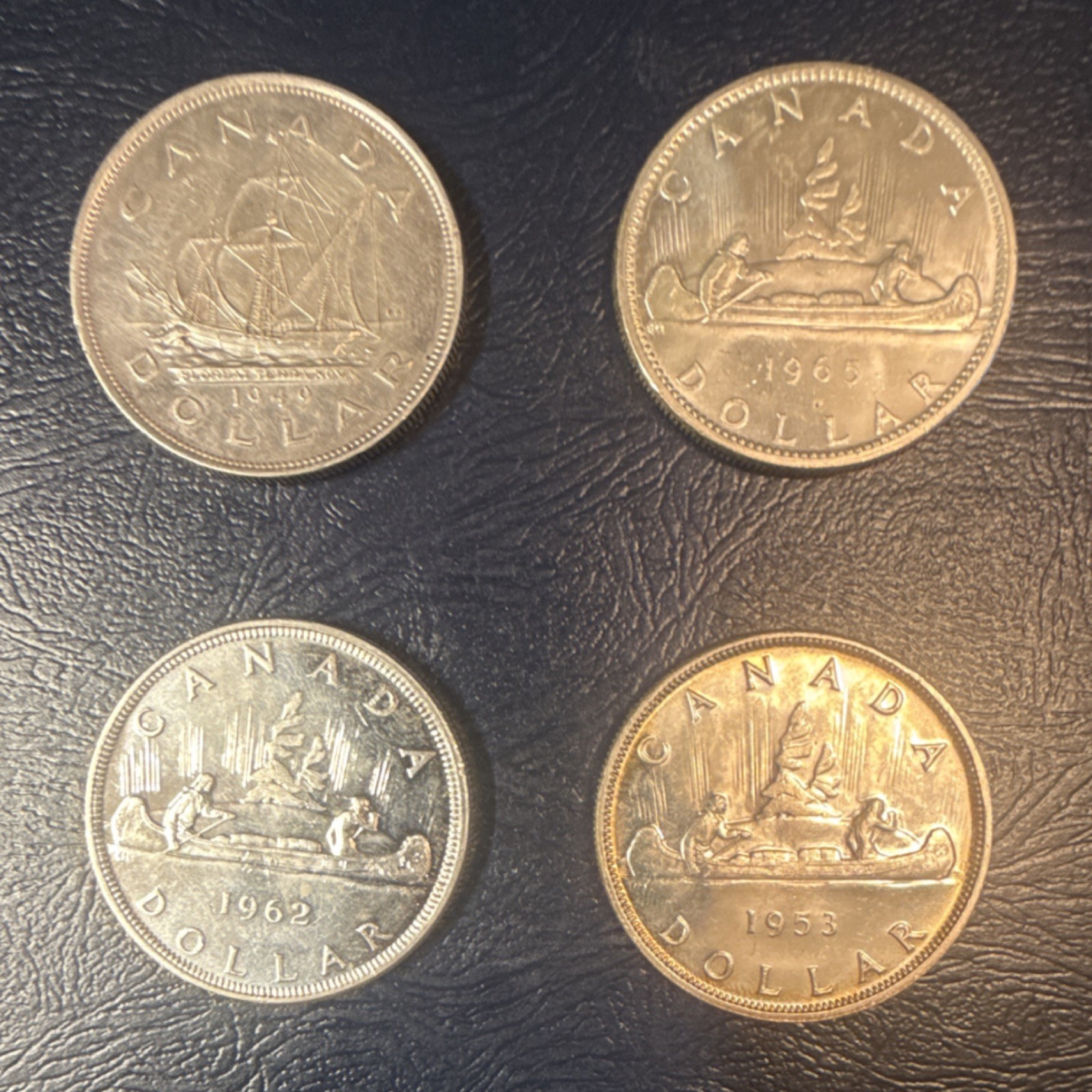 4 Canada Silver Dollar Coins Lot 1949, 1953, 1962, 1965 $1  2.4 oz SILVER WT