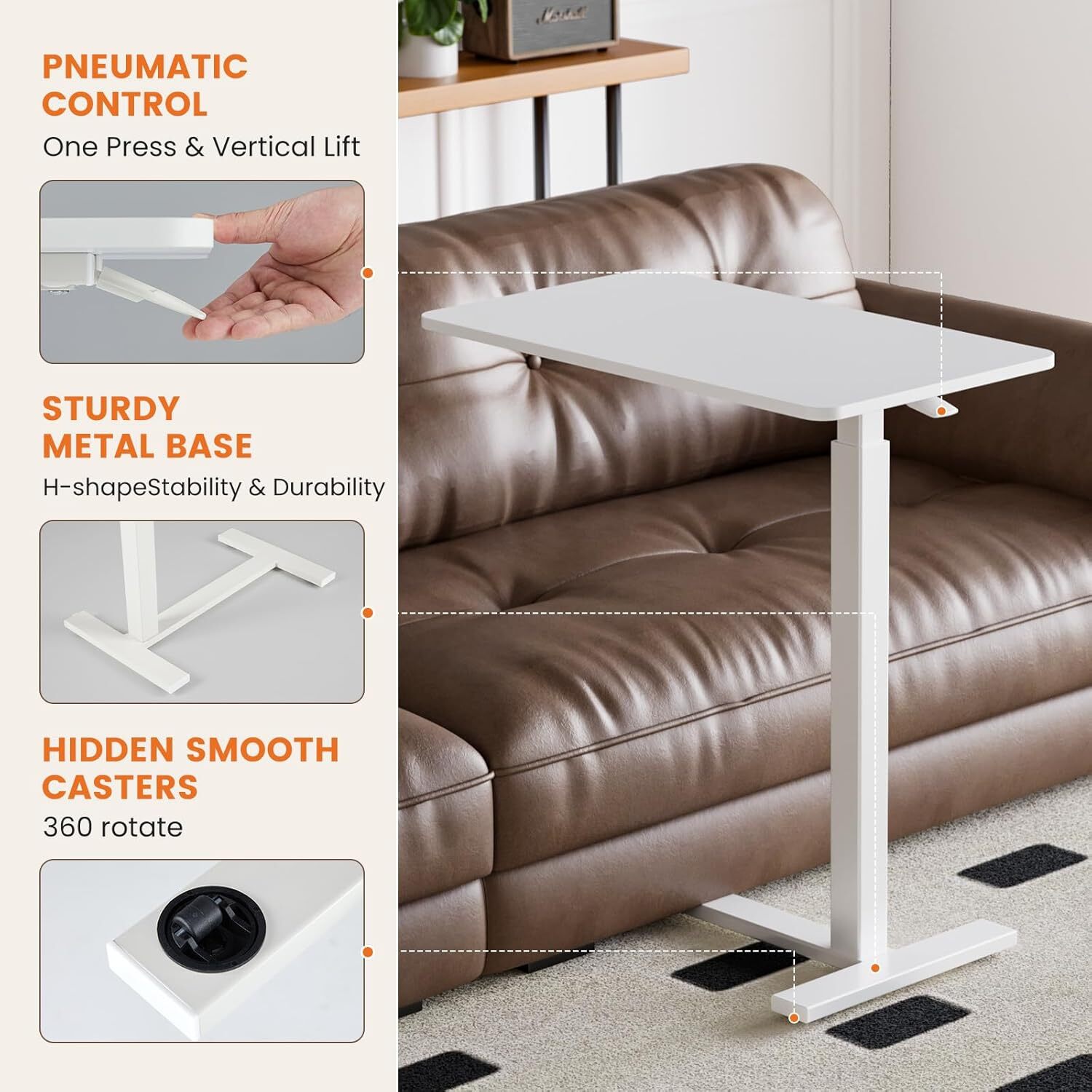 Adjustable Office Home Overbed Bedside Table with Wheels Use Bed Standing Table