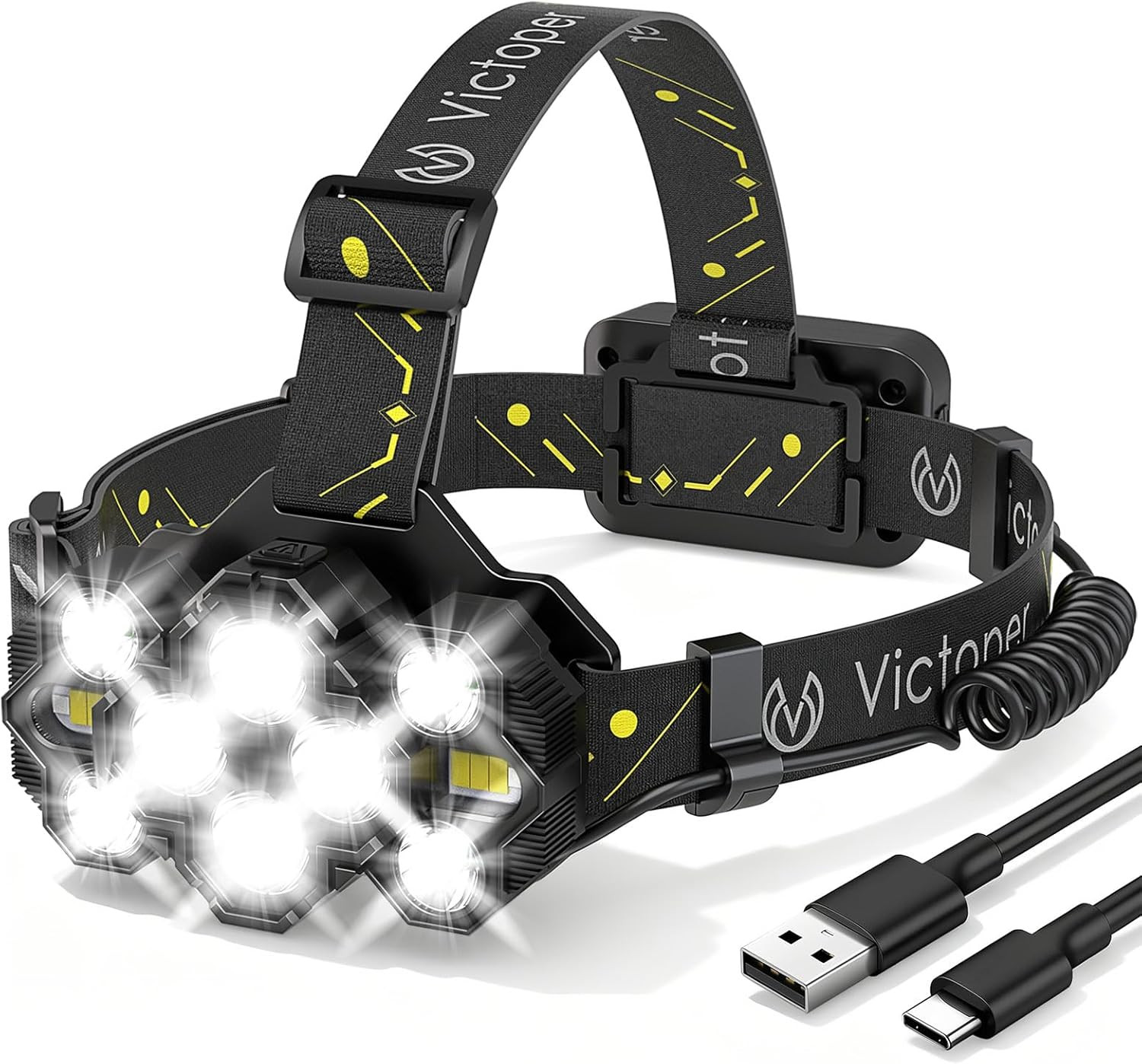Victoper Headlamp Rechargeable, High Lumen Bright 10 Leds Head Lamp, 8+2 Modes H