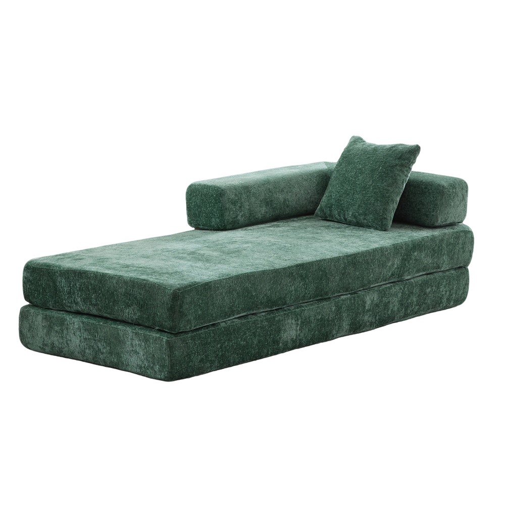 Memory Foam Foldable Sofa Bed 3-Seat Futon for Living Room, Dark Green Chenille