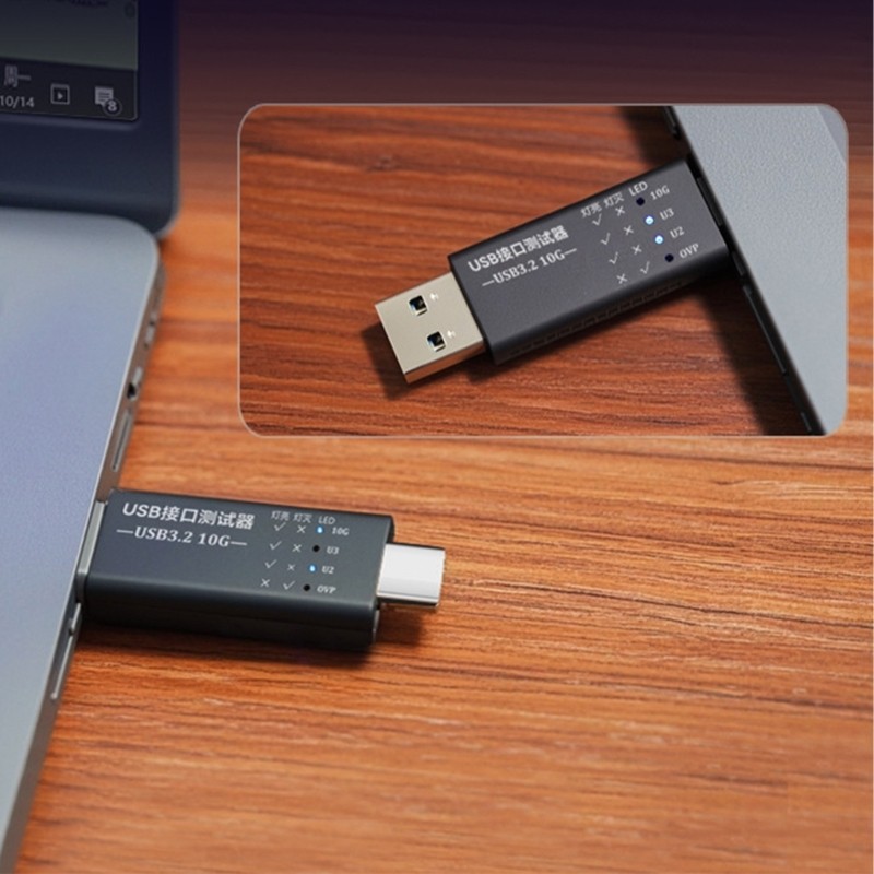 Type C to USB 3.2 Interfaces Tester Detectors LED Indicator for Power and Speed