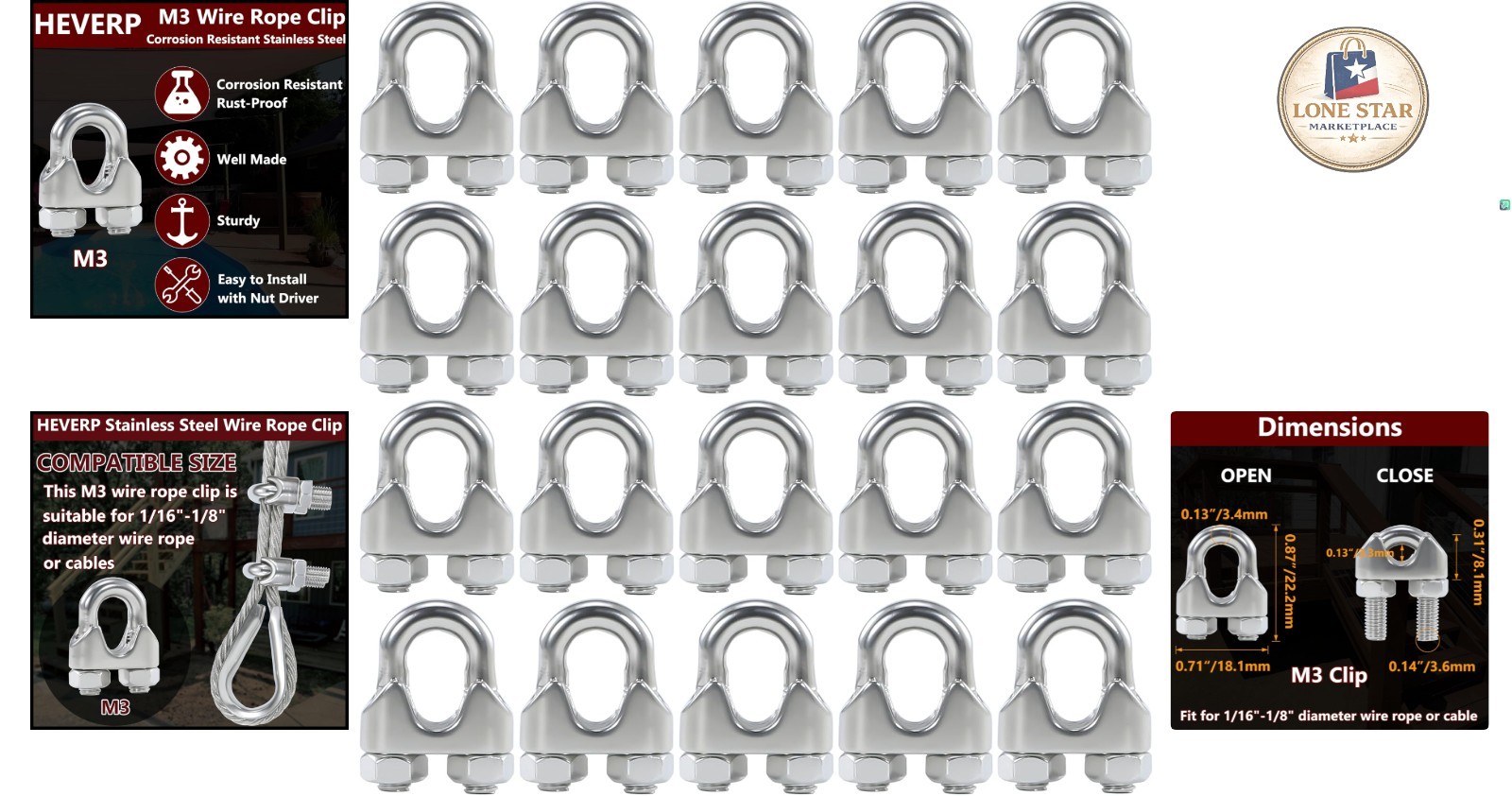 Durable 20PCS Stainless Steel Wire Rope Clips for Various Securing Needs