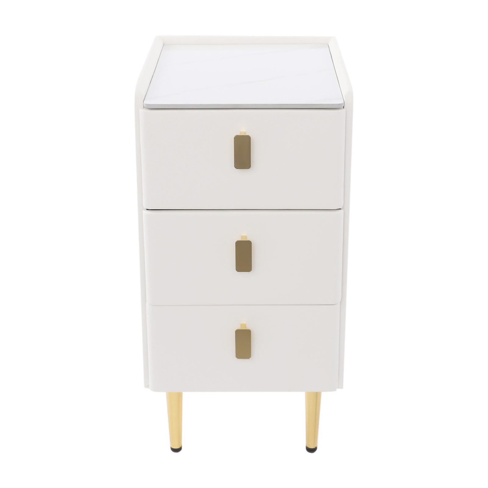 3 Drawer Narrow Side Table - Leather & Wood, Titanium-plated, Rectangular Modern