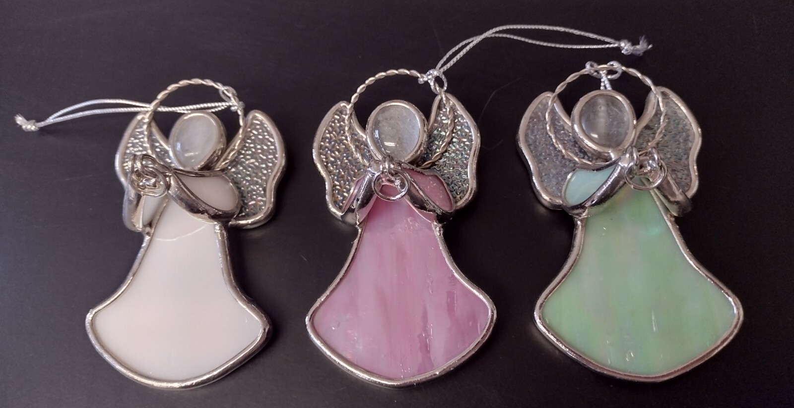 Ganz Glass Angel Suncatchers, Lot of 6 - 2 green/2 pink/2 white