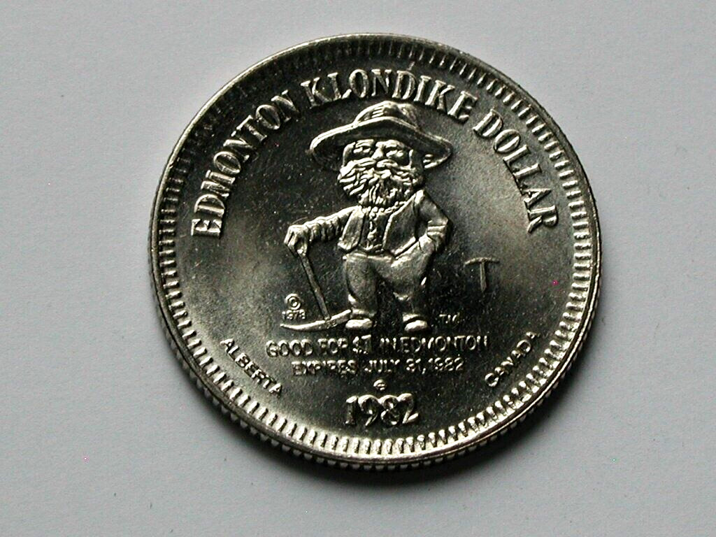 Edmonton AB CANADA 1982 Trade DOLLAR Token with Gold Prospector & Banker