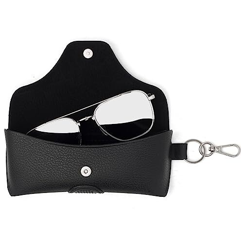 PU Leather Glasses Case with Belt Loop, Semihard Portable Smoke Black